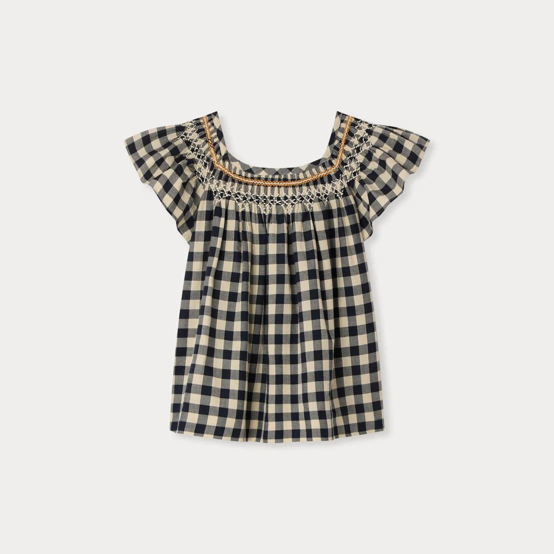 Girls Dark Grey Check Ruffled Cotton Blouse