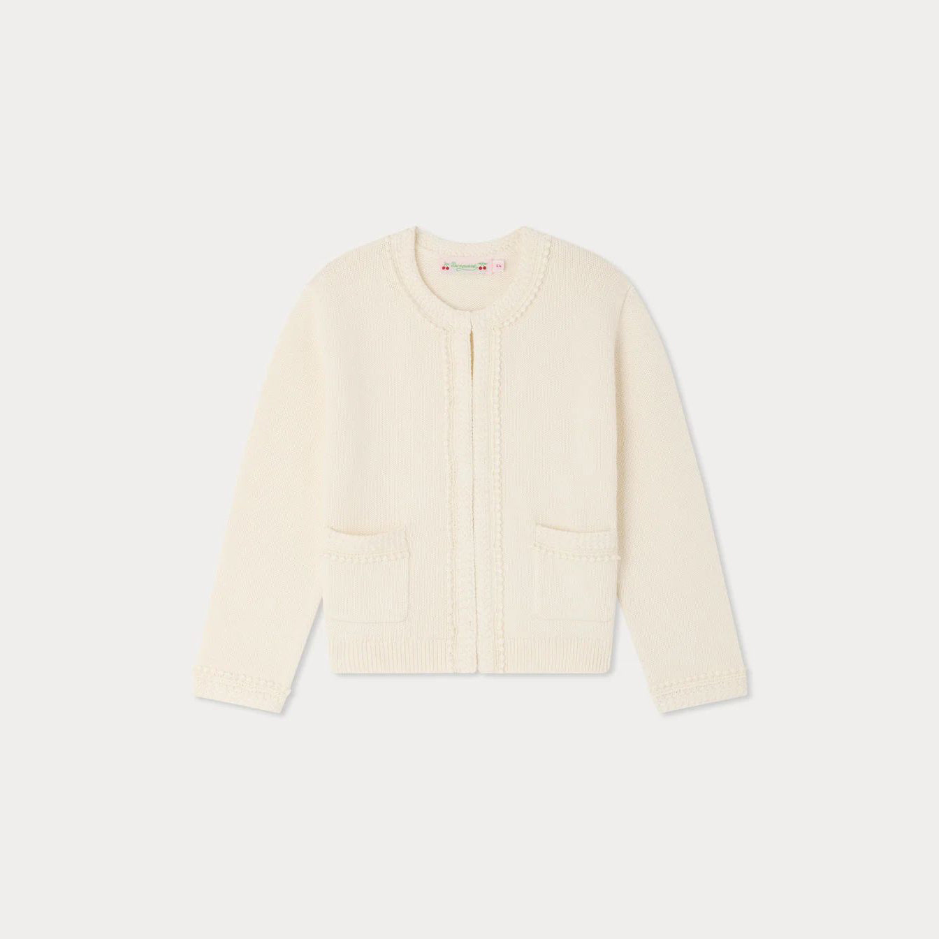 Girls White Cotton Knit Cardigan