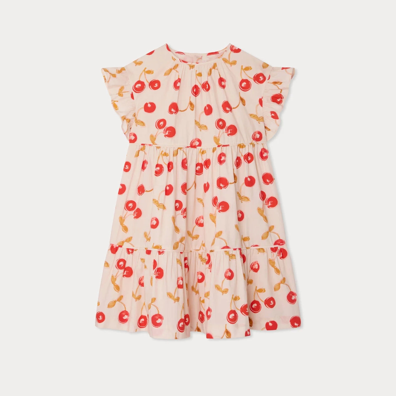 Girls Red Cherry Printed Cotton Dress