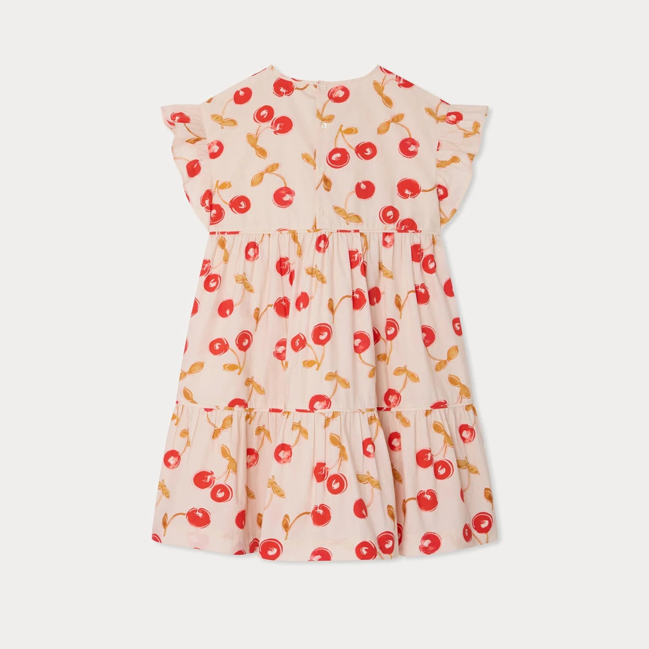 Girls Red Cherry Printed Cotton Dress