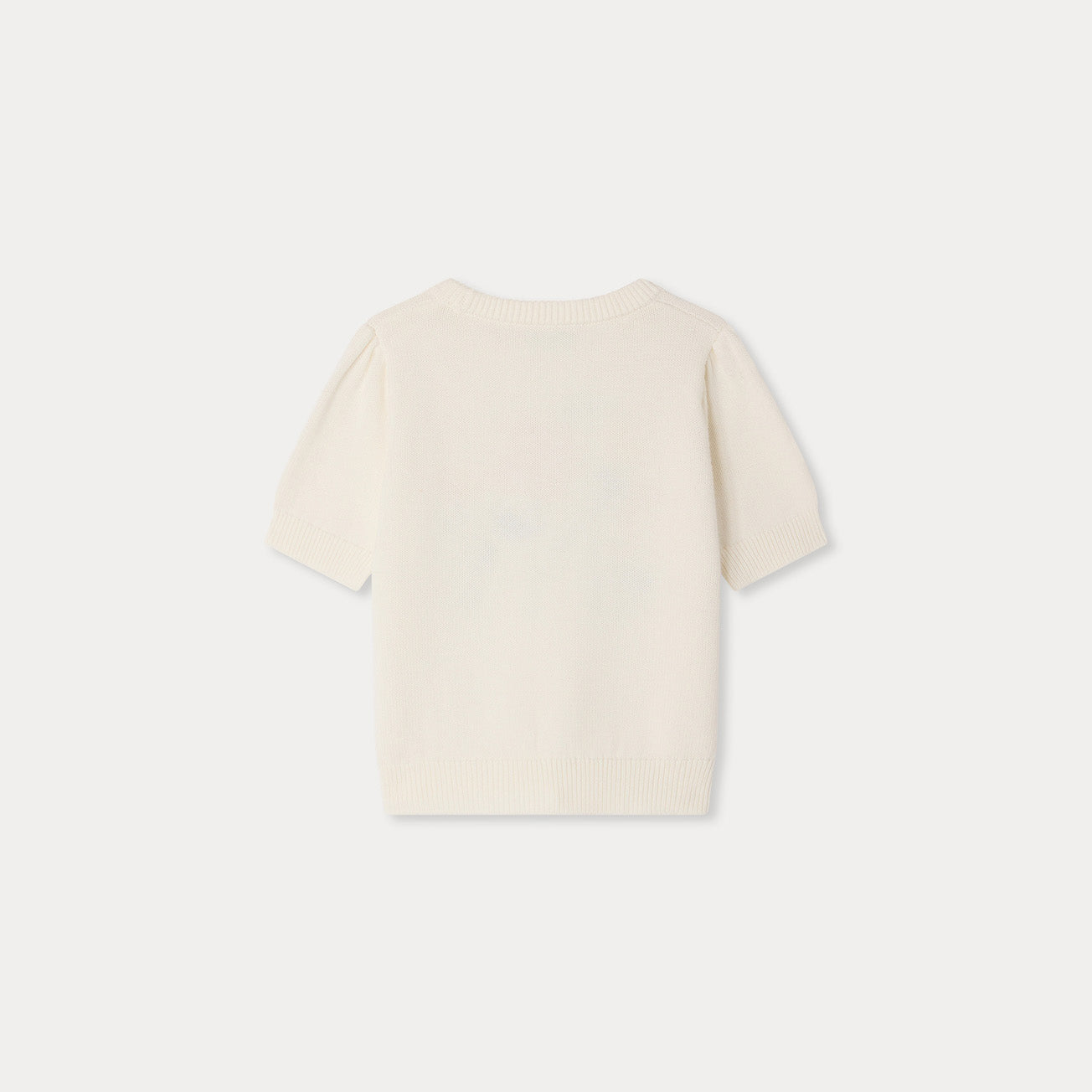 Girls White Flower Short Sleeves Cotton Sweater