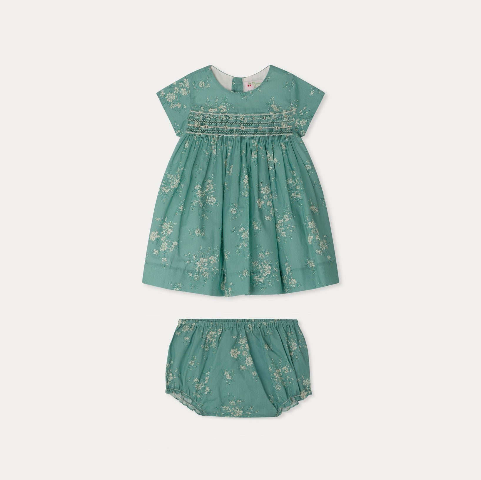 Baby Girls Green Floral Cotton Dress Set