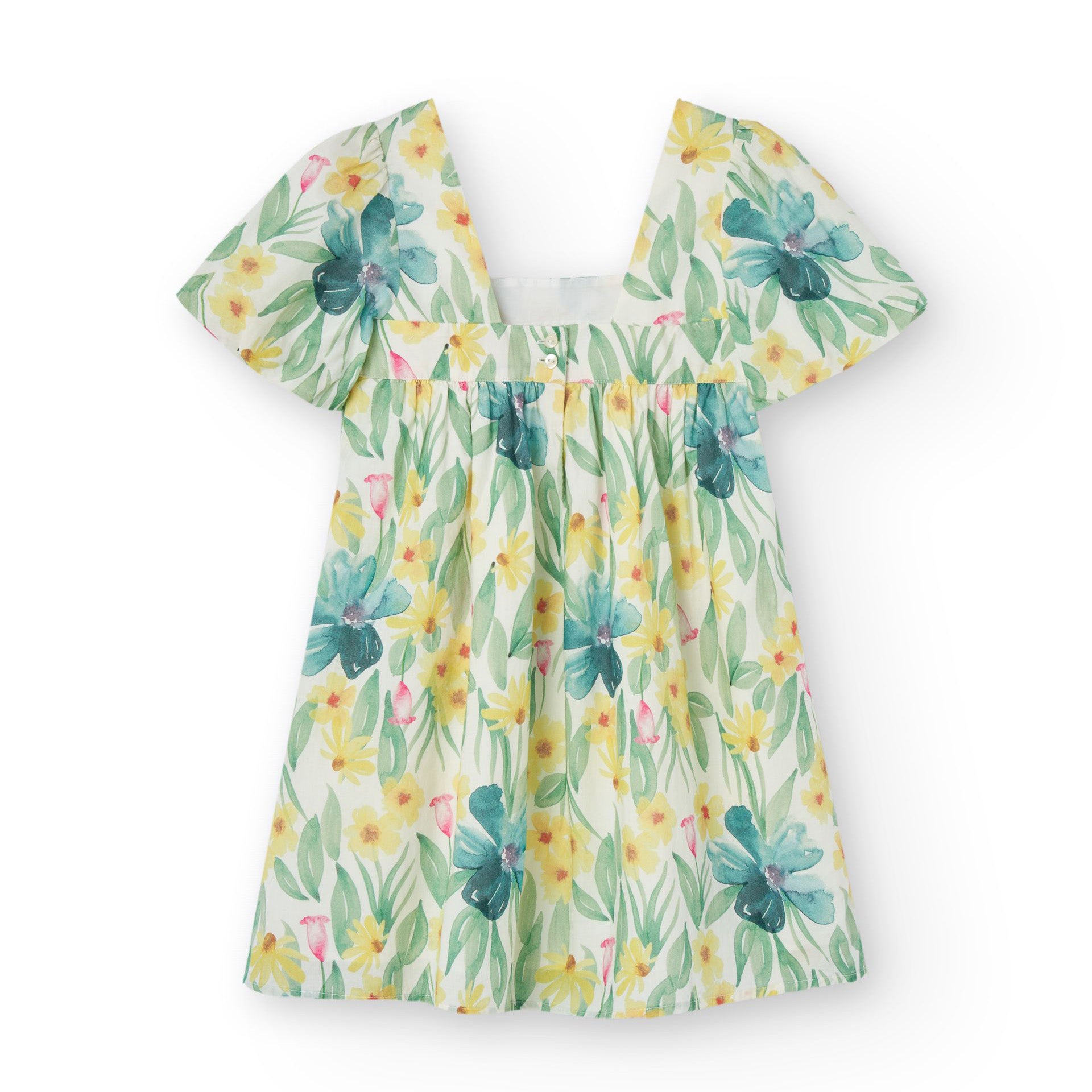 Girls Green Flower Cotton Dress