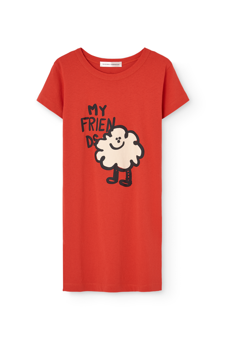 Girls Red Printed Cotton Dress