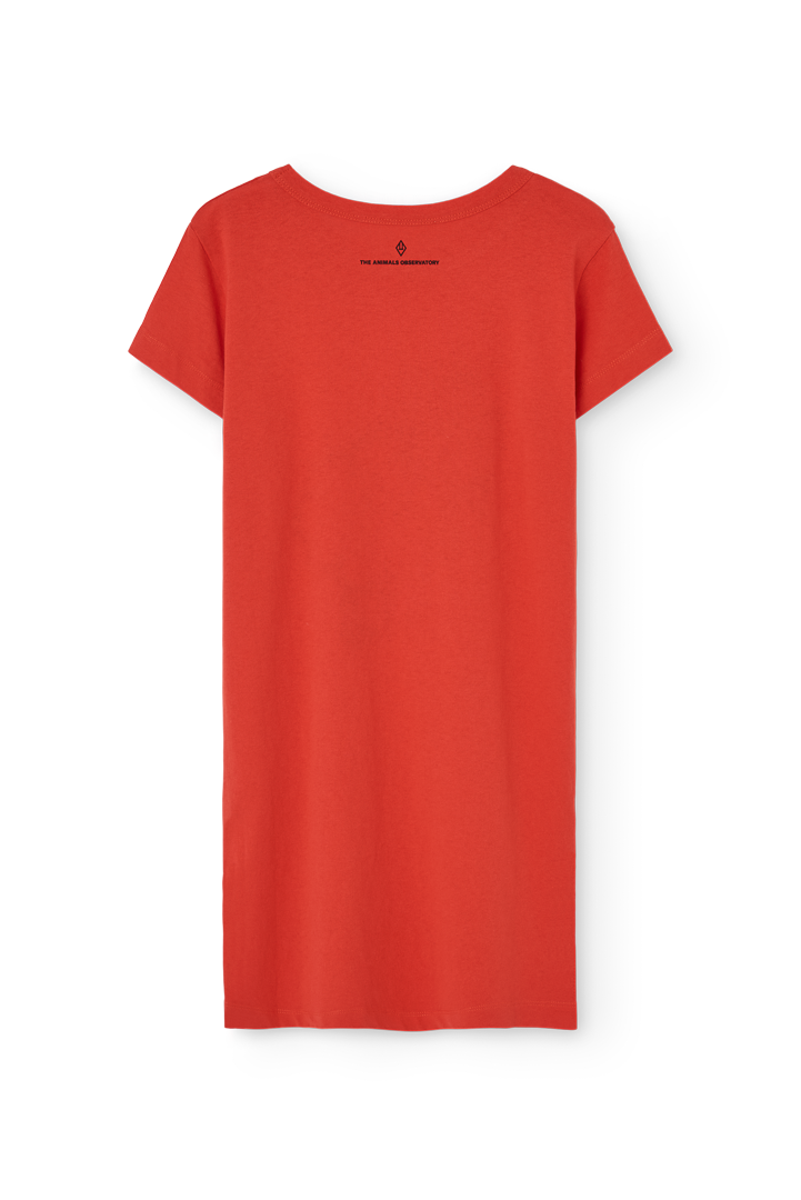 Girls Red Printed Cotton Dress