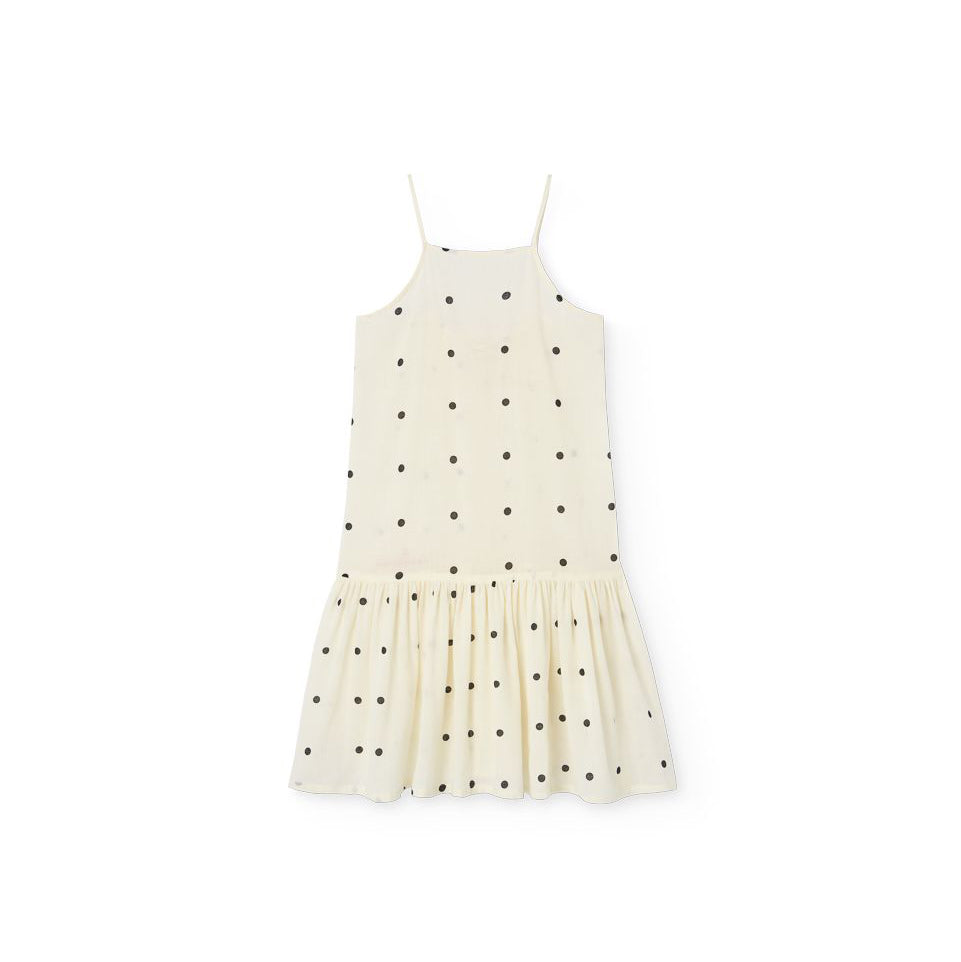 Girls White Dots Cotton Strap Dress