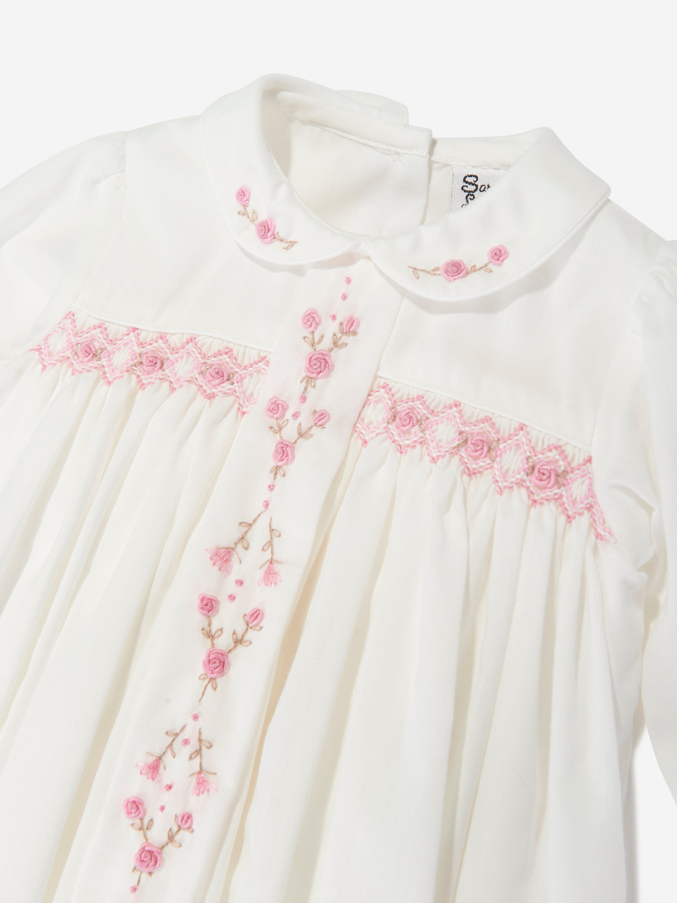 Baby Girls Smocked Rose Bud Dress in Ivory