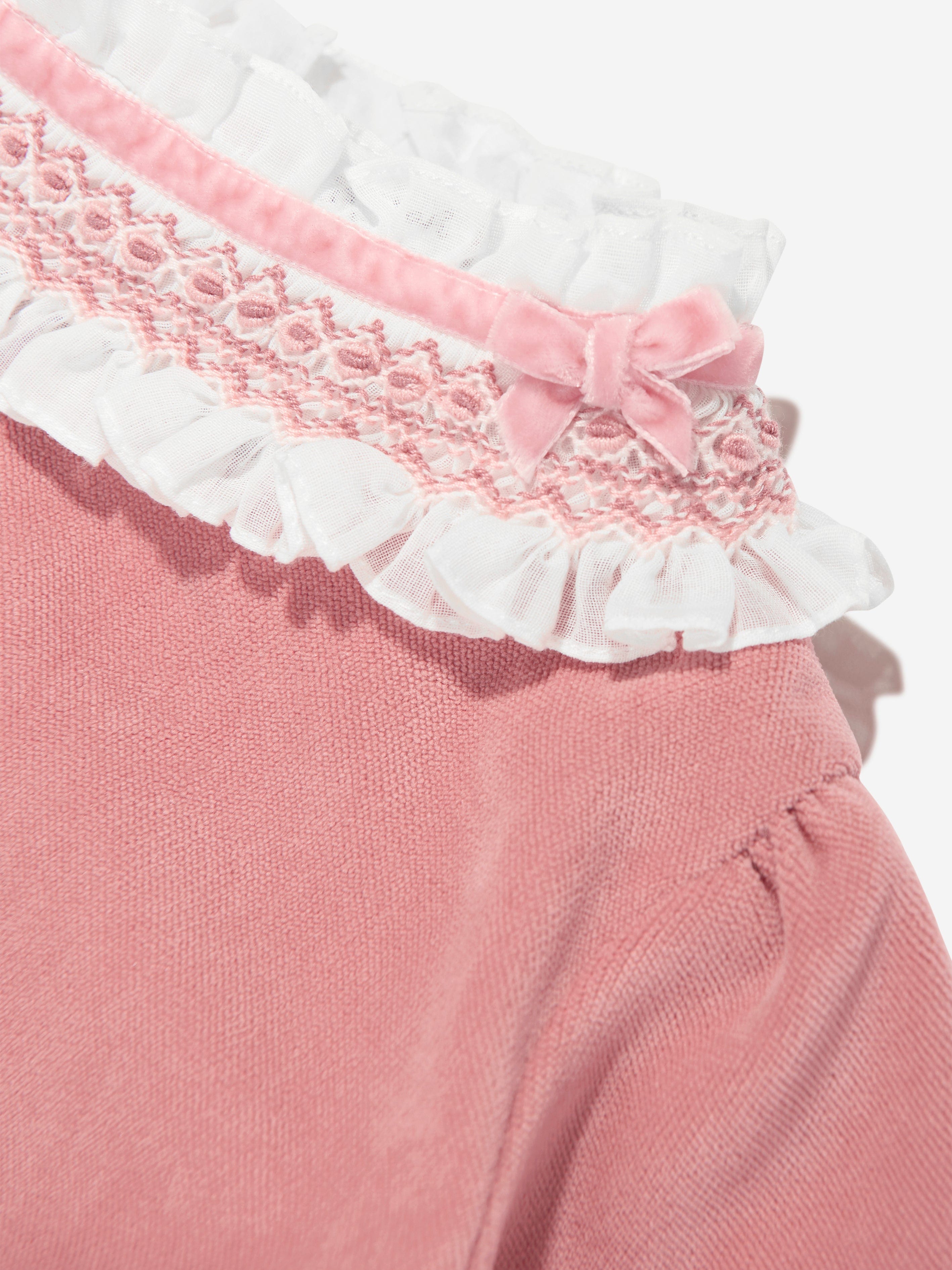 Girls Velvet Smocked Dress in Pink