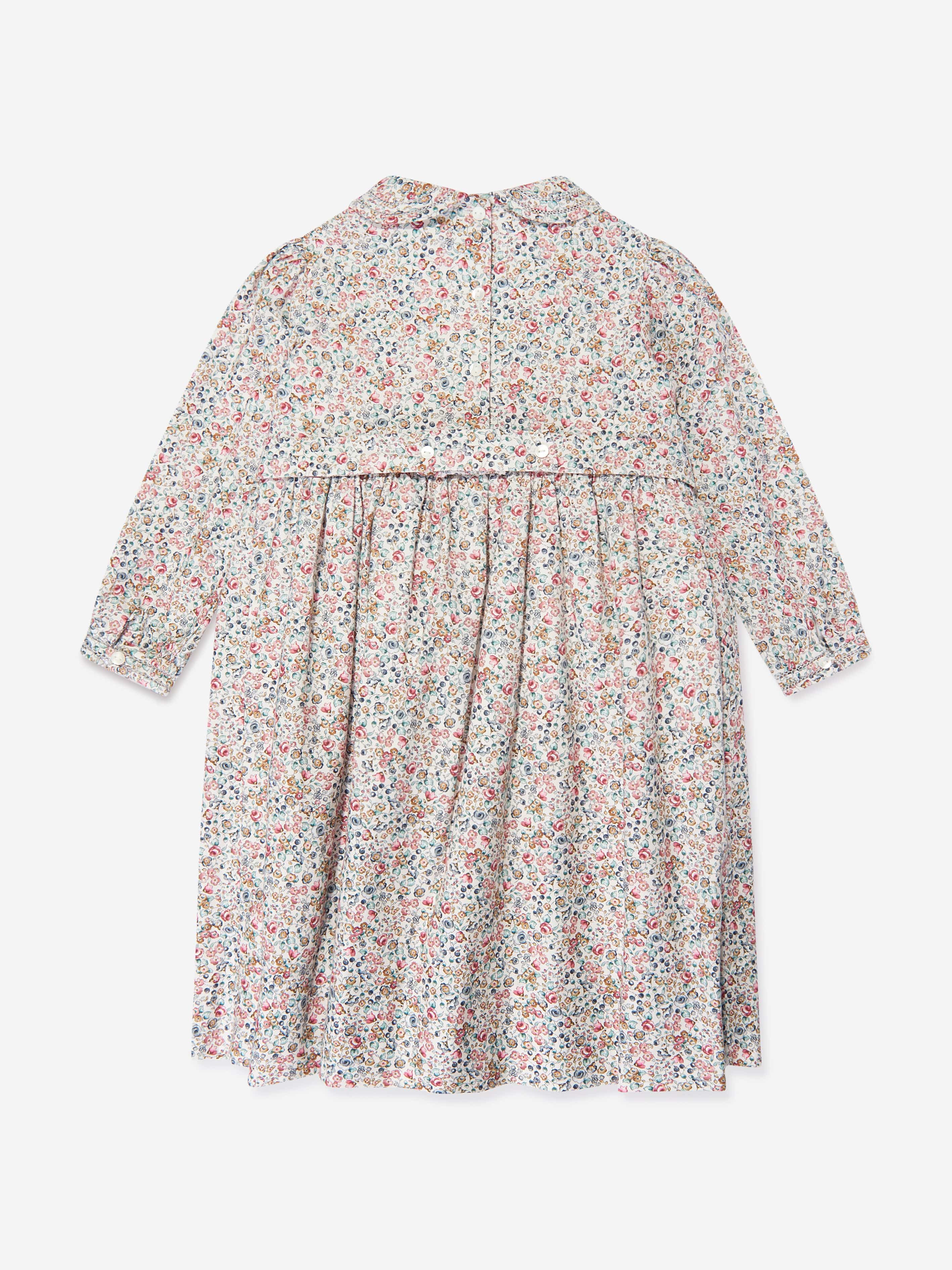 Girls Floral Smocked Dress in Blue