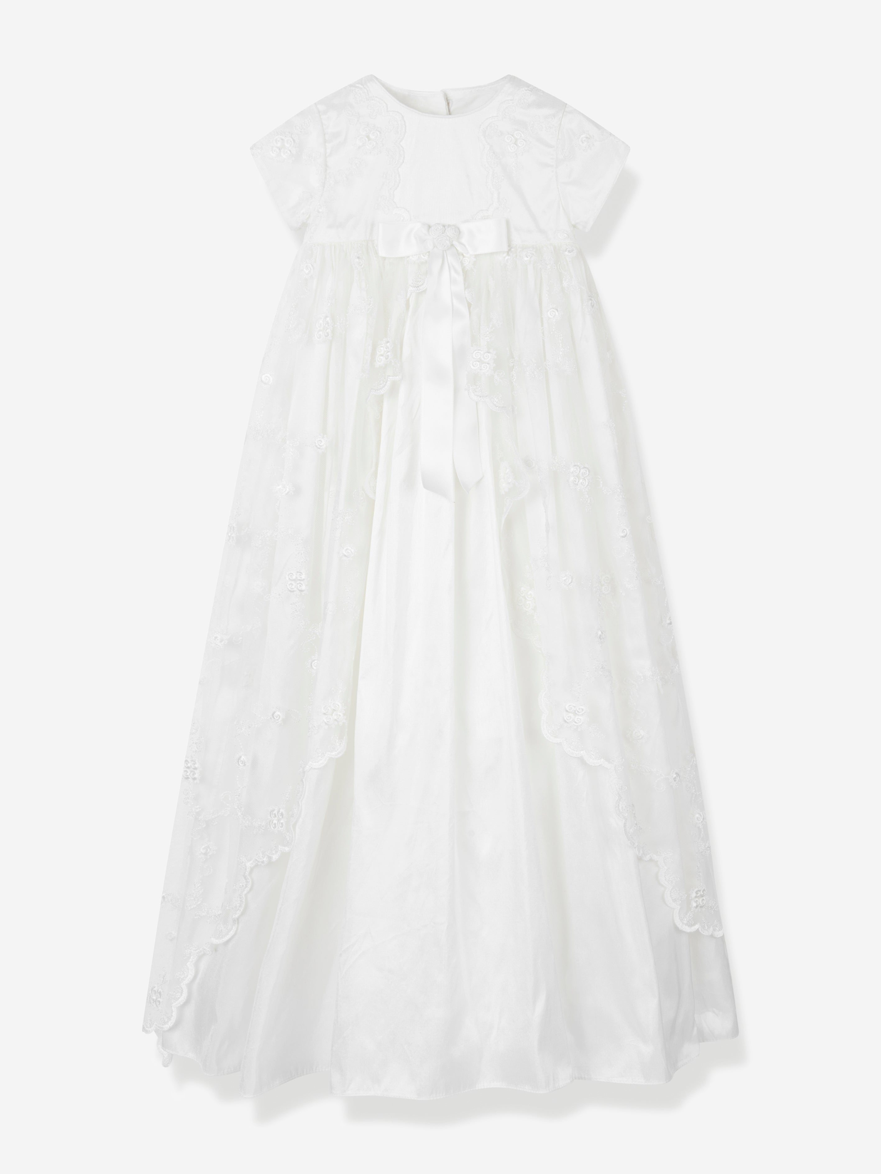 Baby Girls Silk Christening Robe and Bonnet in Ivory