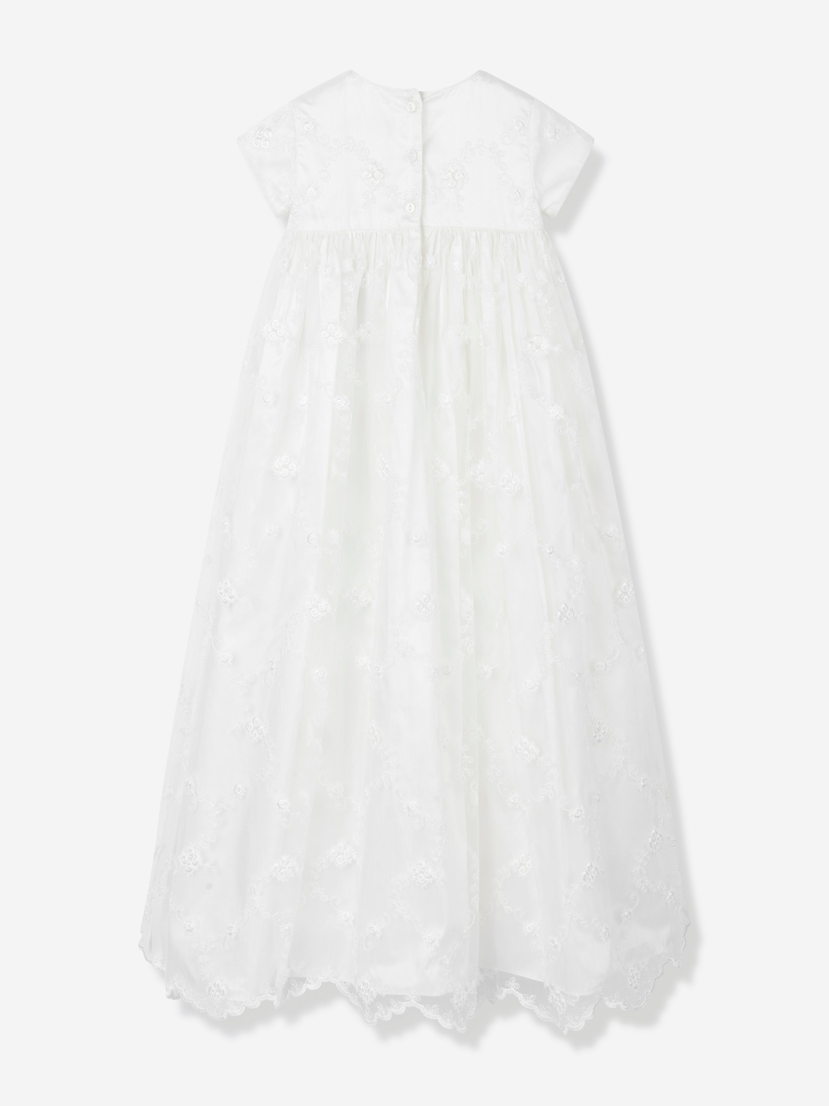 Baby Girls Silk Christening Robe and Bonnet in Ivory