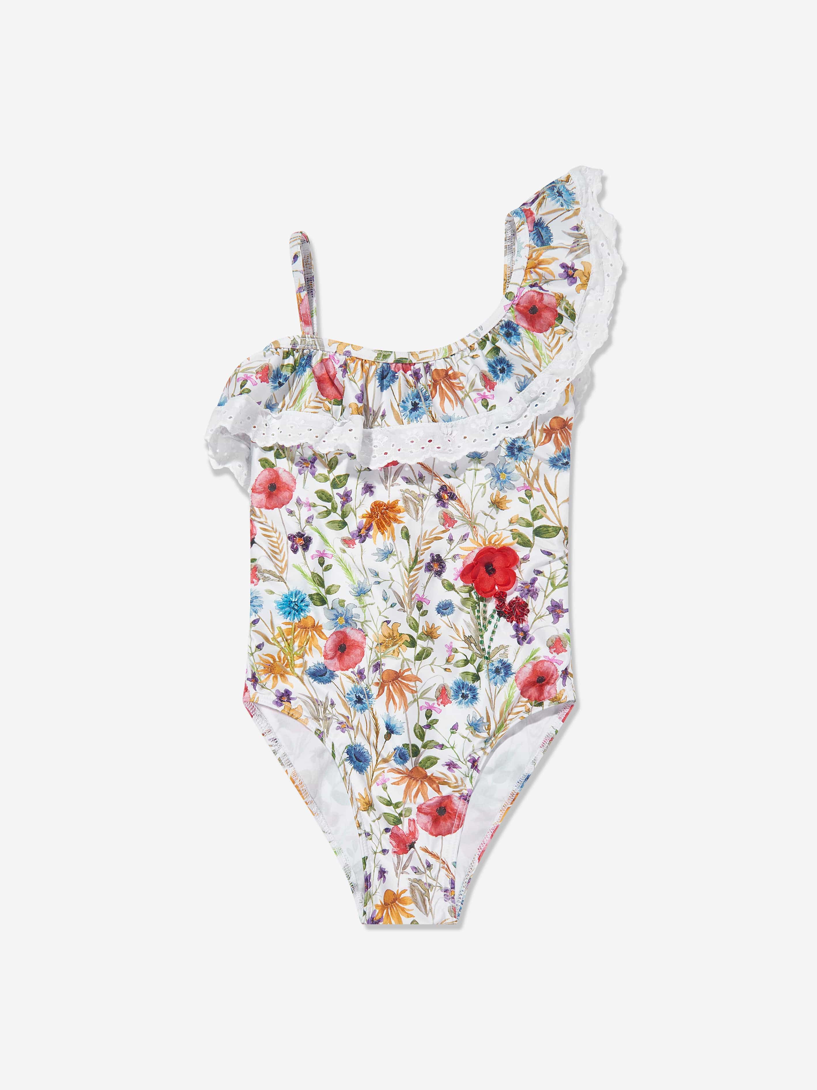 Selini Action Girls Poppy Print Swimsuit in White