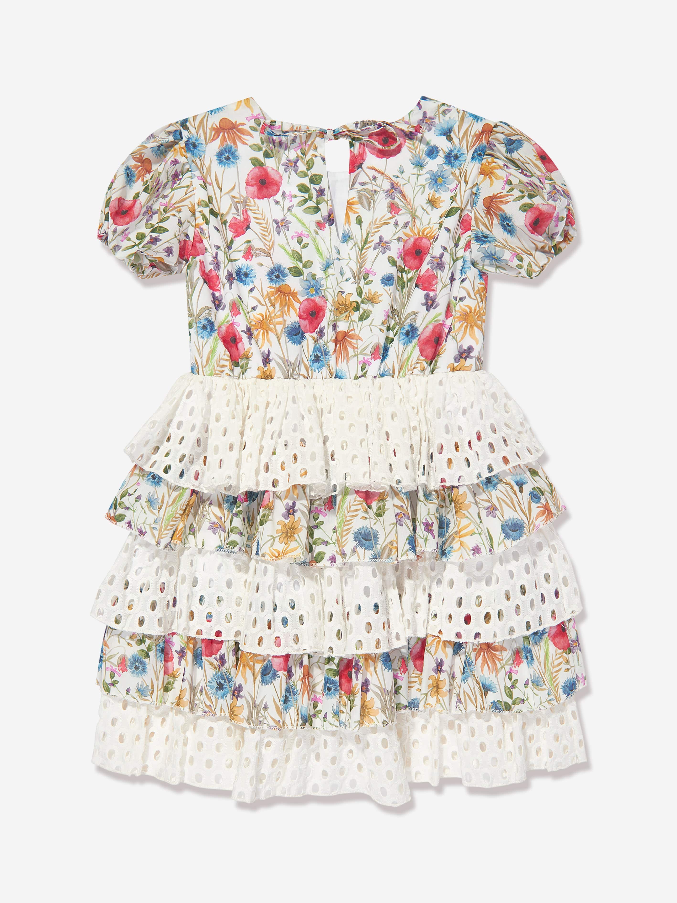 Selini Action Girls Floral Broderie Anglaise Dress in White