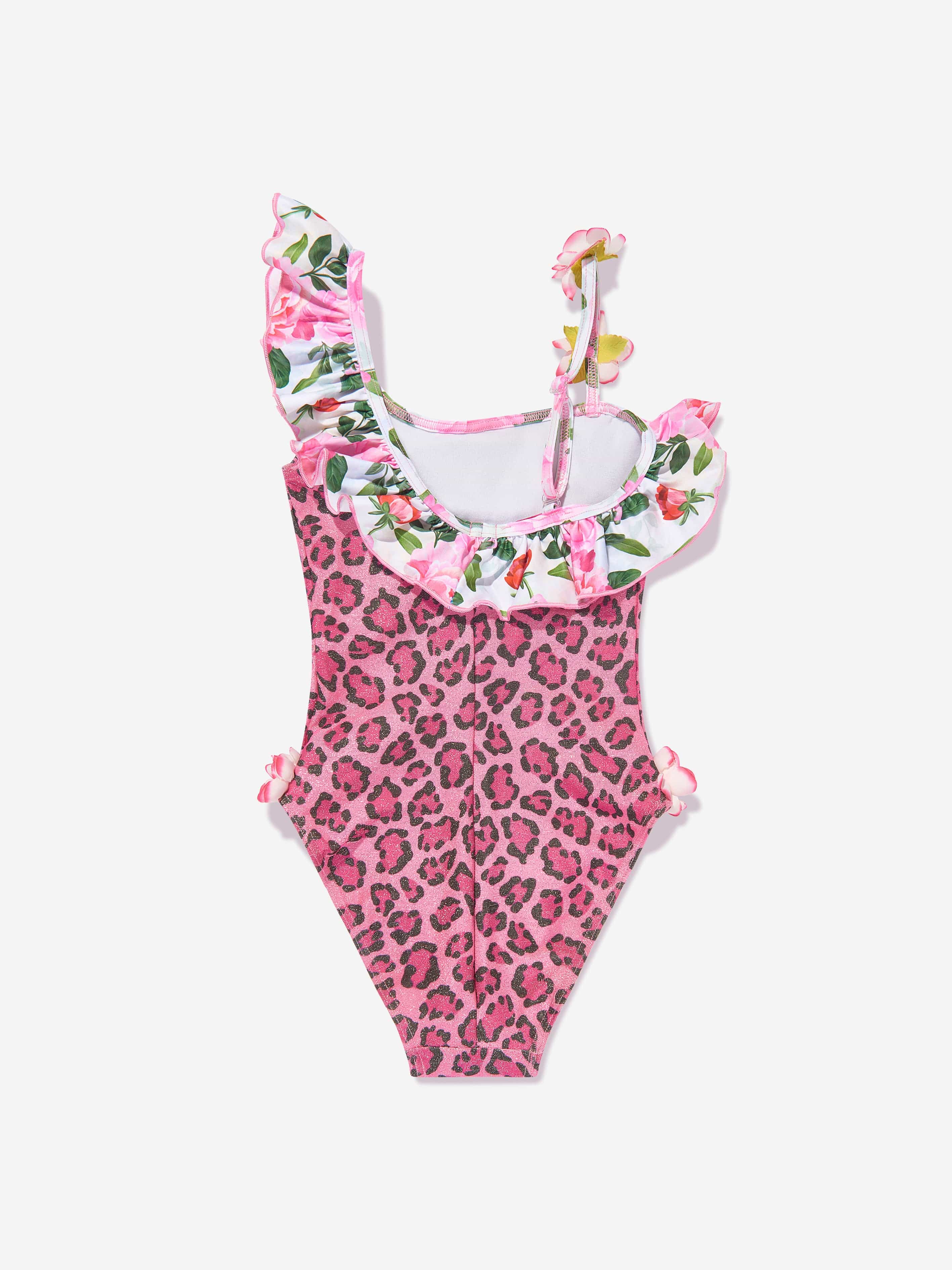 Selini Action Girls Leopard And Floral Swimsuit in Pink