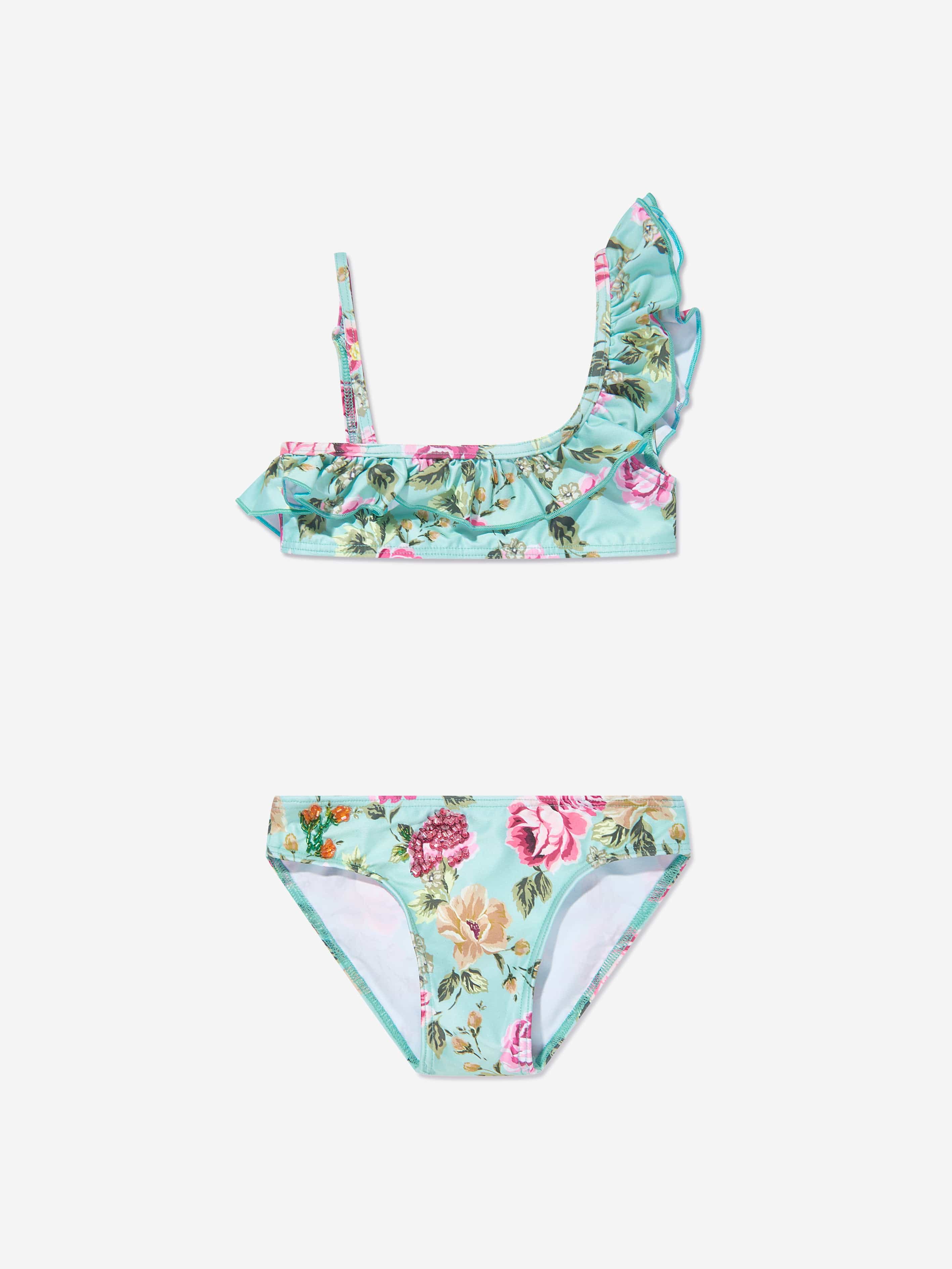 Selini Action Girls Floral And Checked Bikini in Multicolour