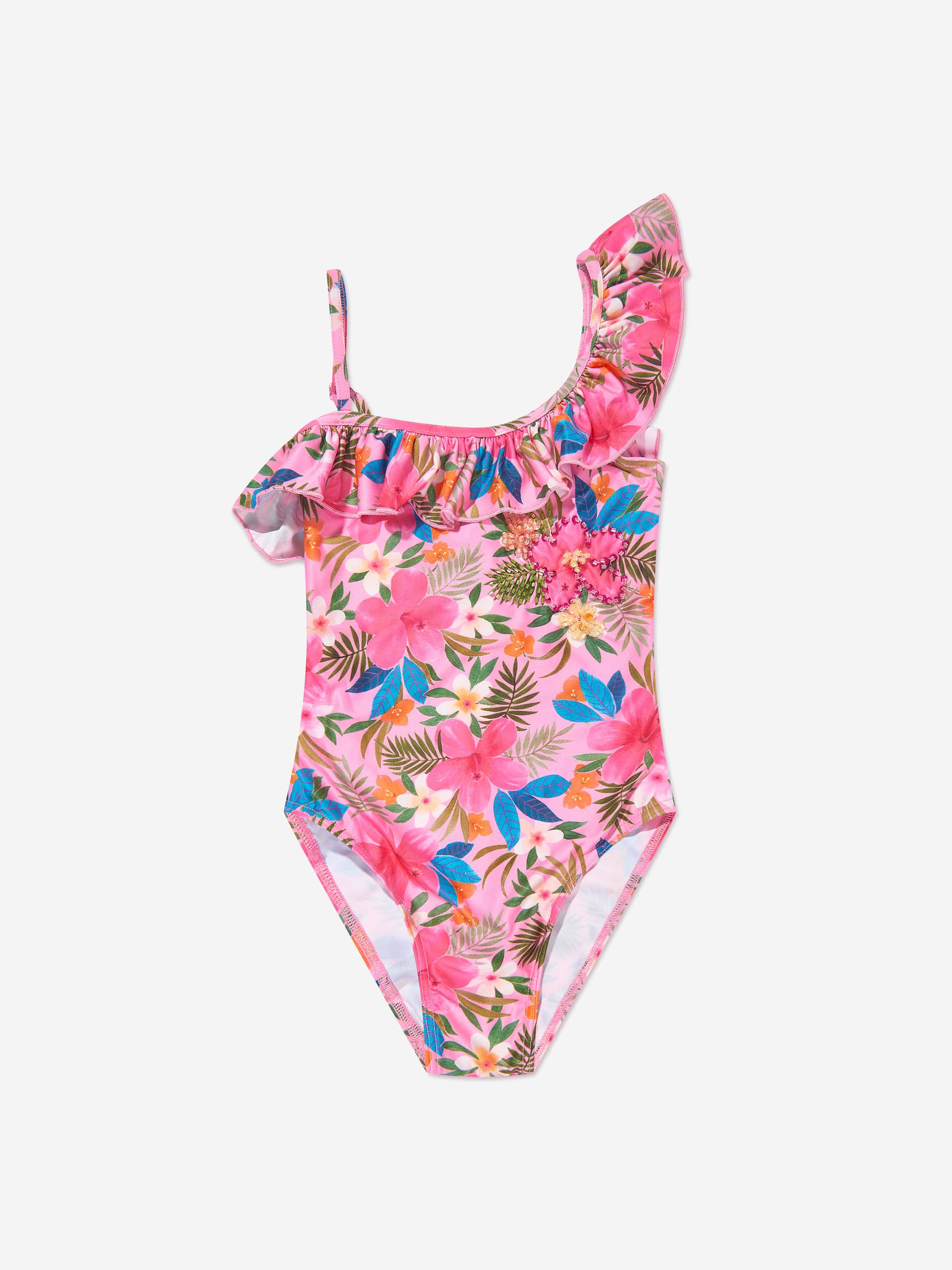 Selini Action Girls Floral Swimsuit in Pink