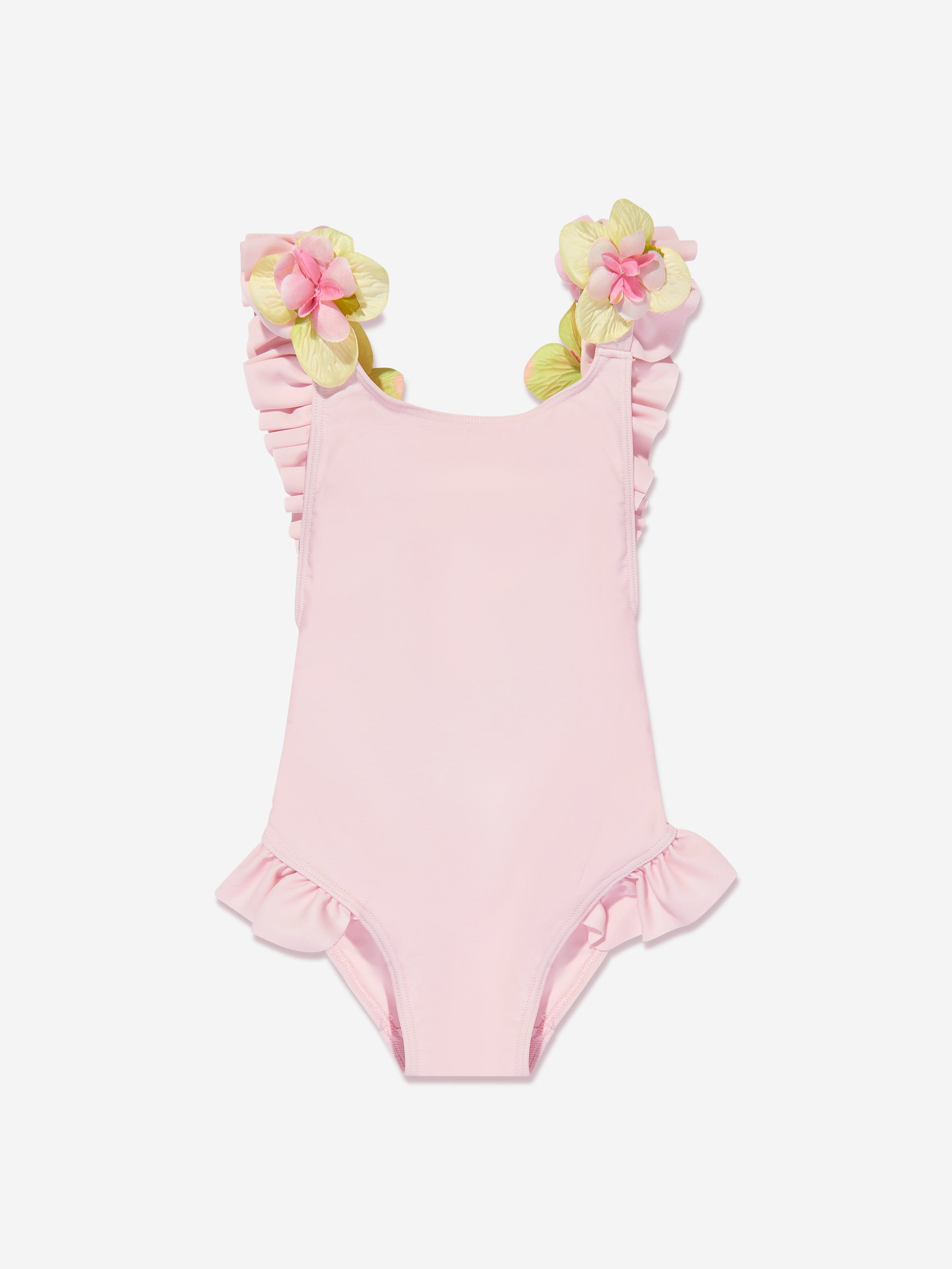 Selini Action Girls Flower Strap Swimsuit in Pink