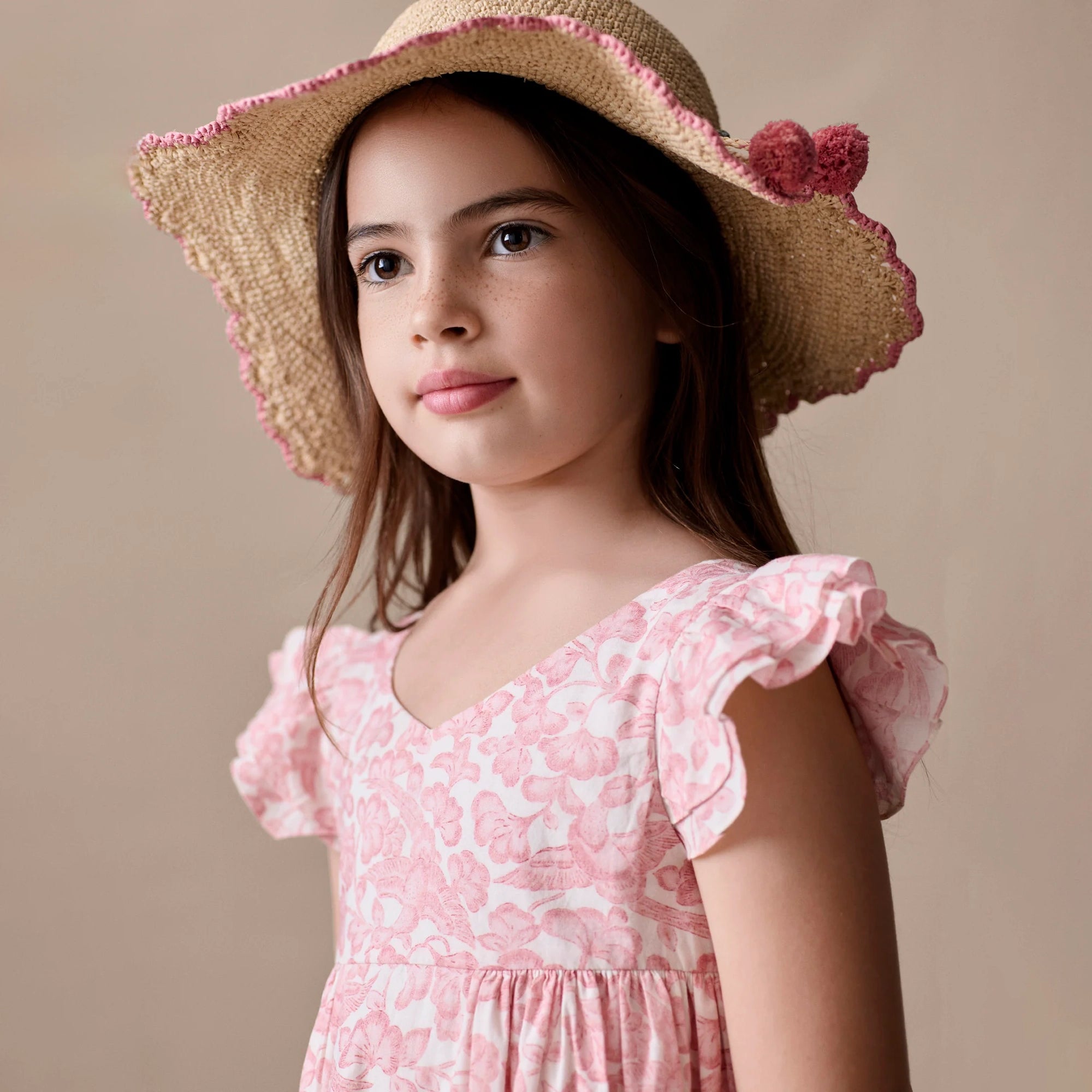 Girls Beige Raffia Sun Hat