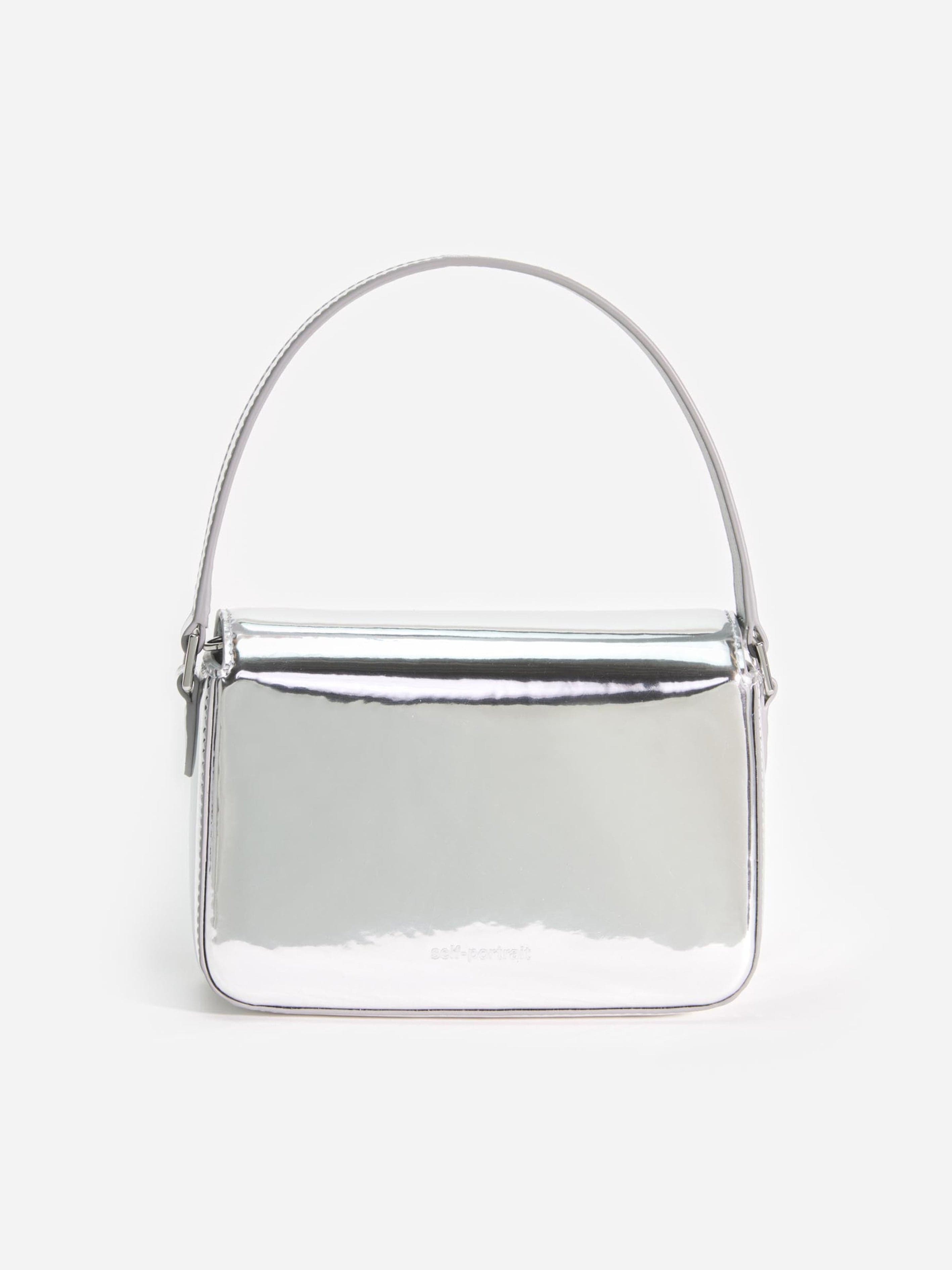 Self Portrait Girls Leather Micro Bag in Silver (14cm)