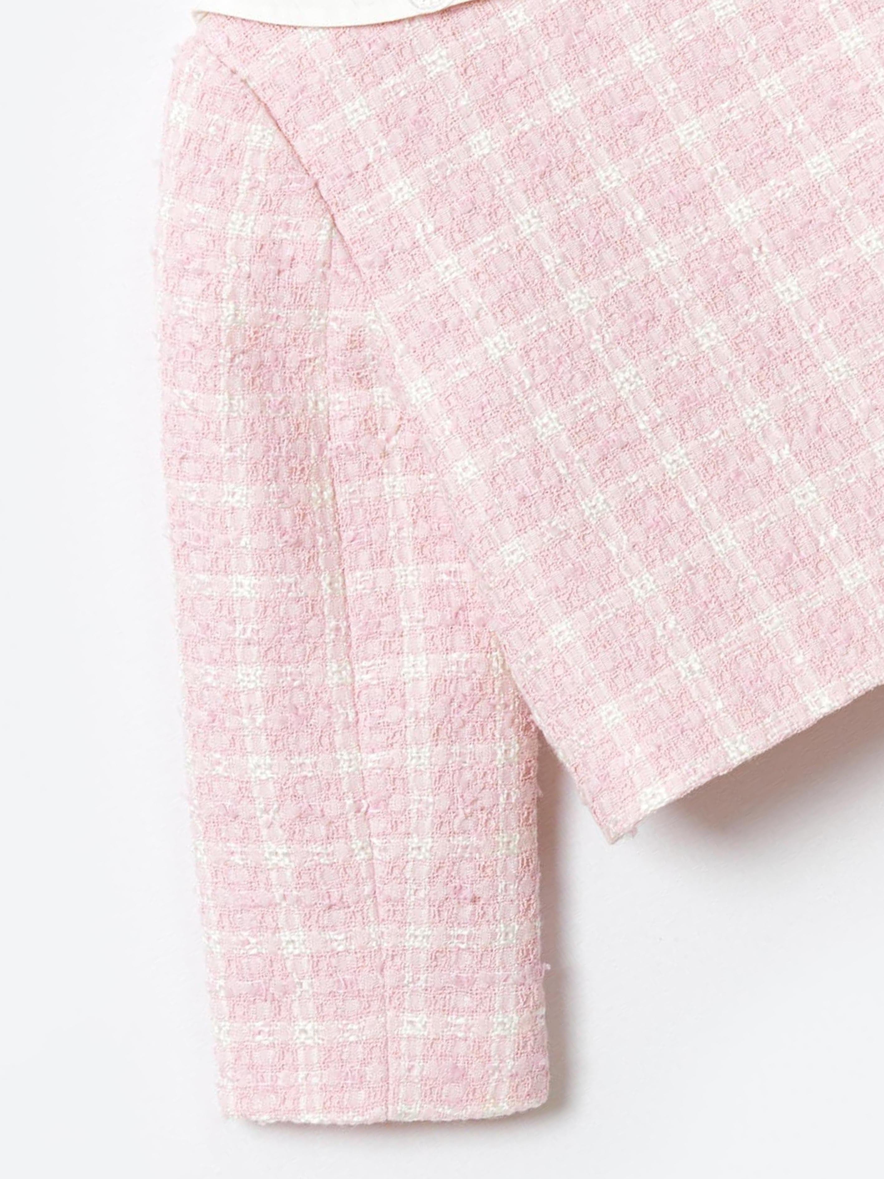 Self Portrait Girls Check Boucle Jacket in Pink
