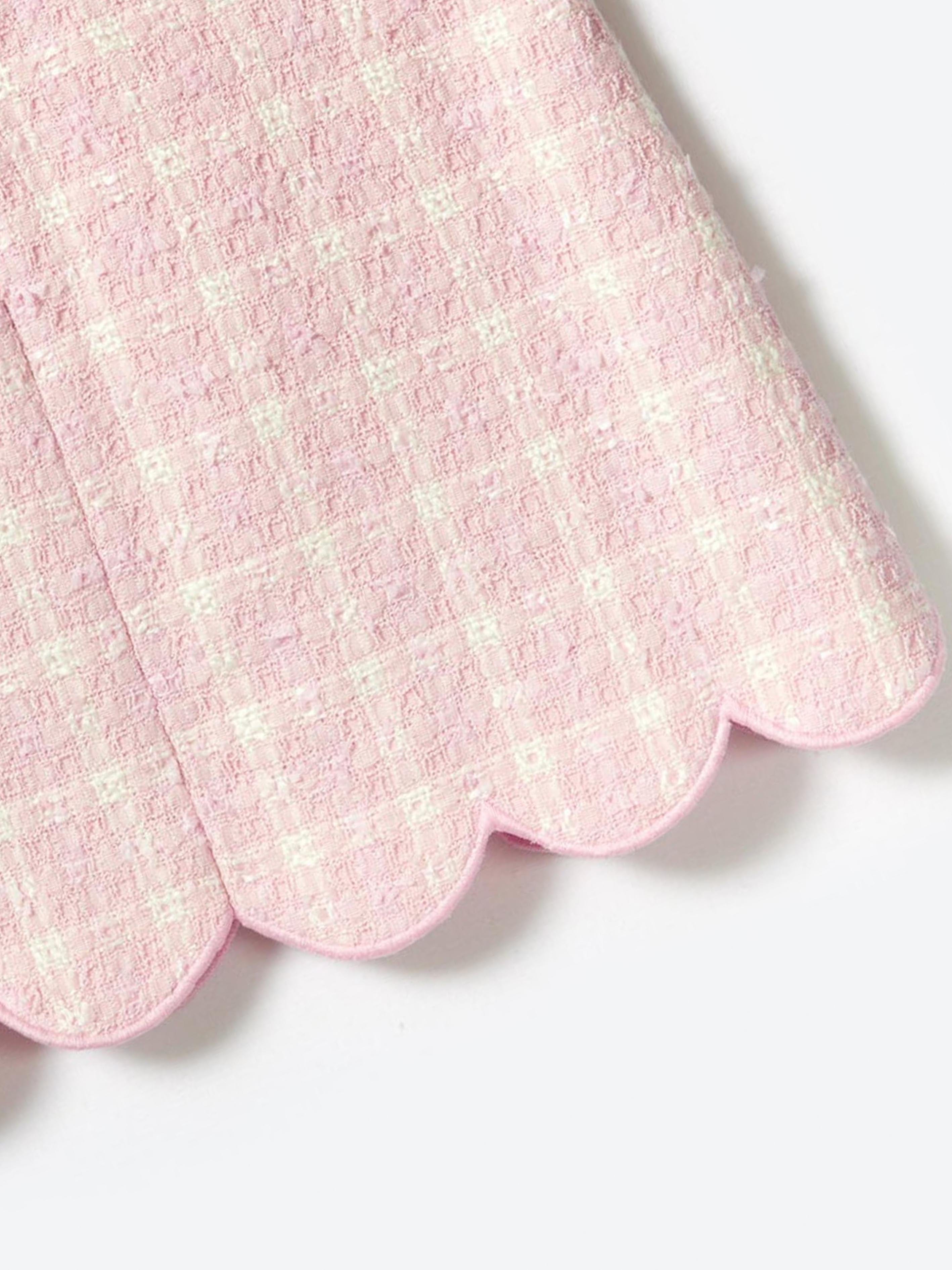 Self Portrait Girls Check Boucle Skirt in Pink