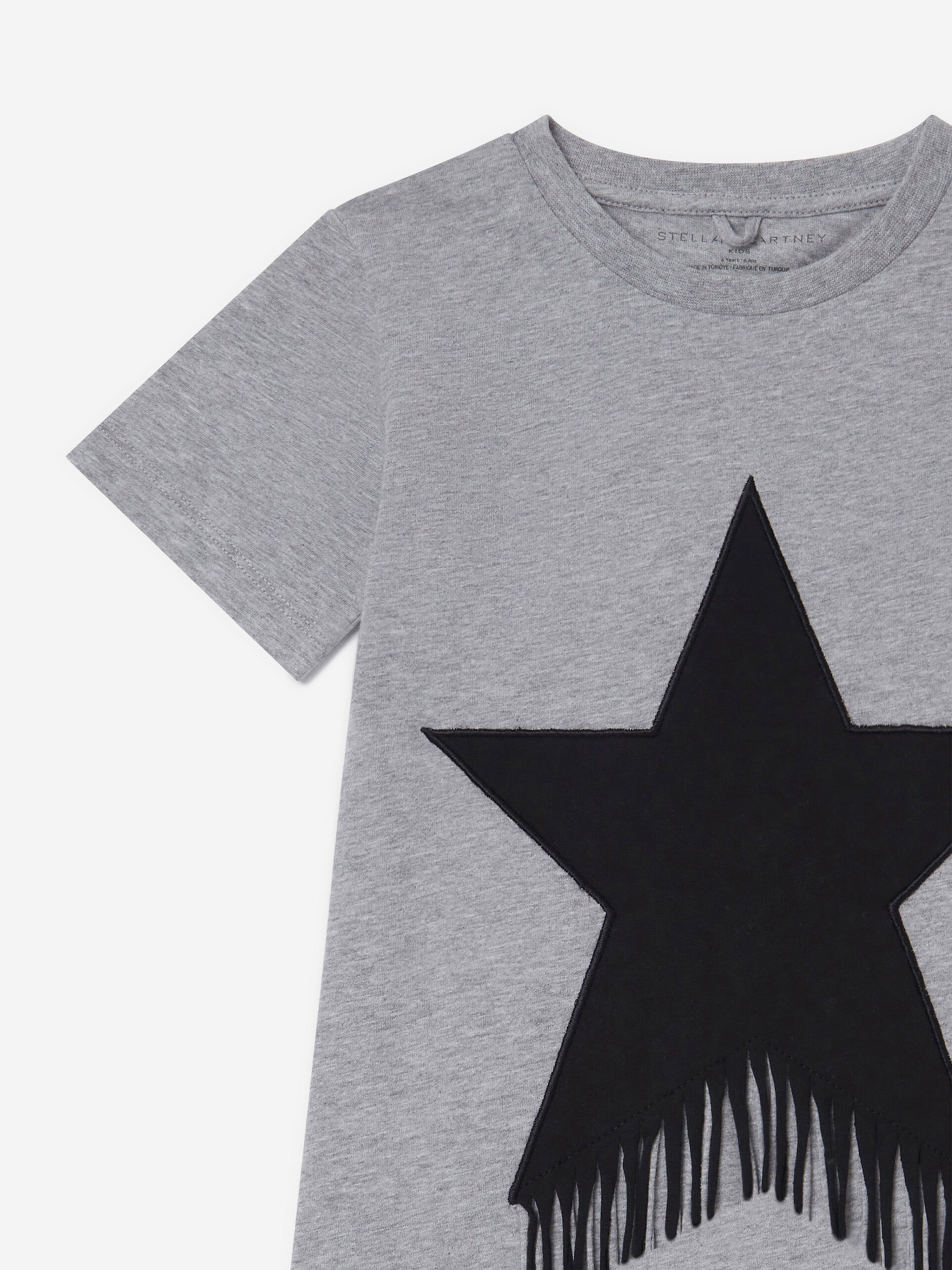 Girls Fringed Star Jersey Dress in Grey