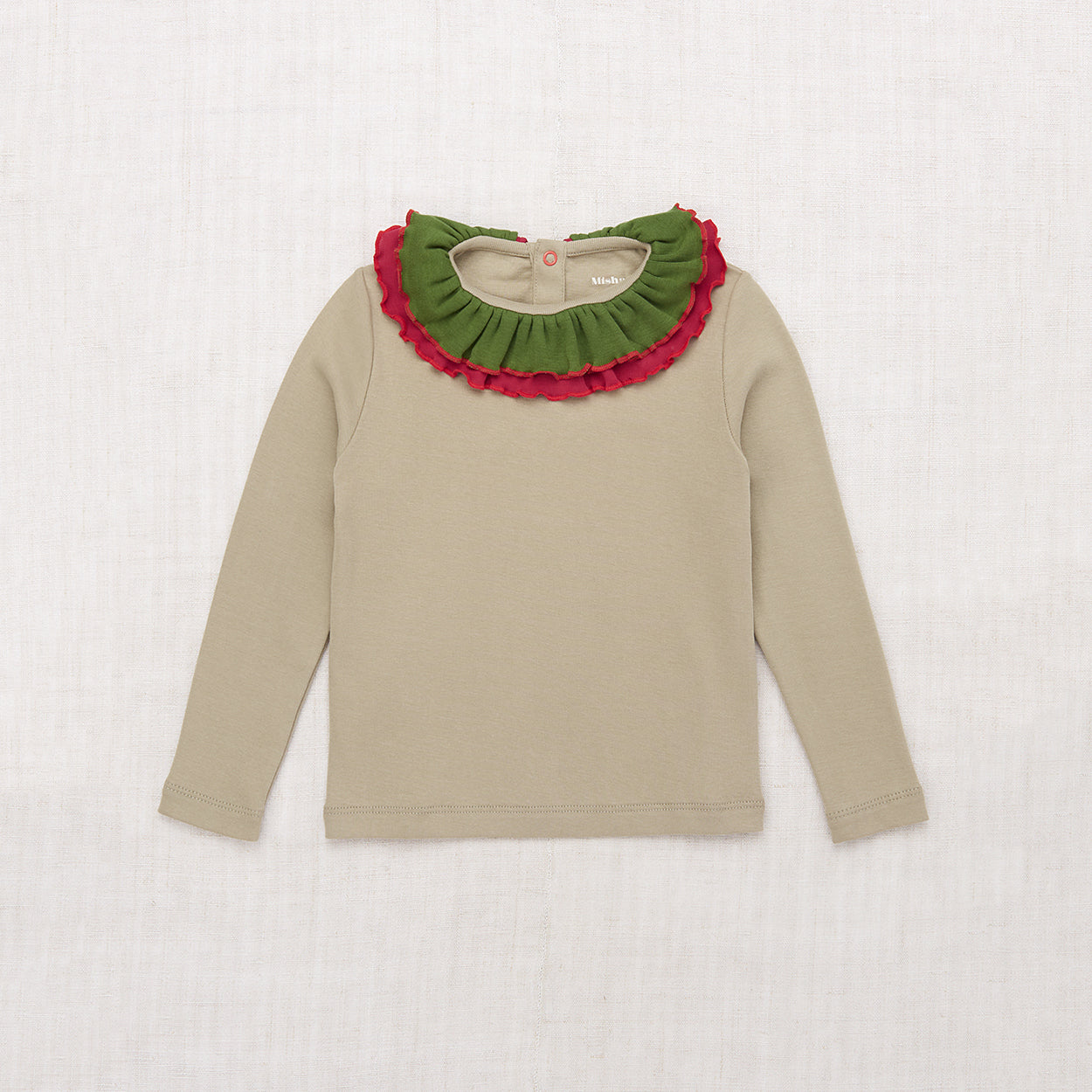 Girls Beige Ruffled Cotton T-Shirt