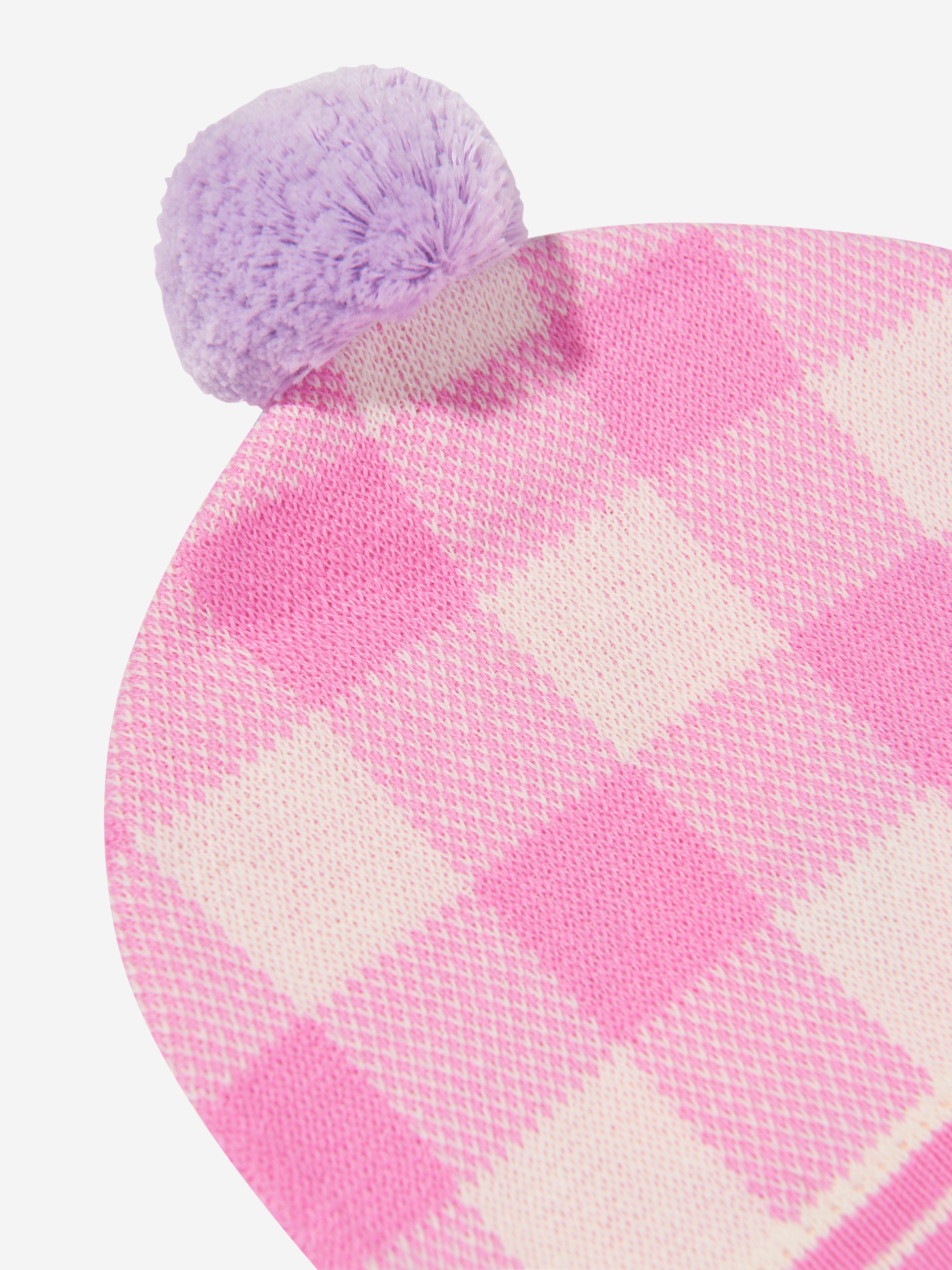 The Bonnie Mob Girls Check Jacquard Knit Hat in Pink