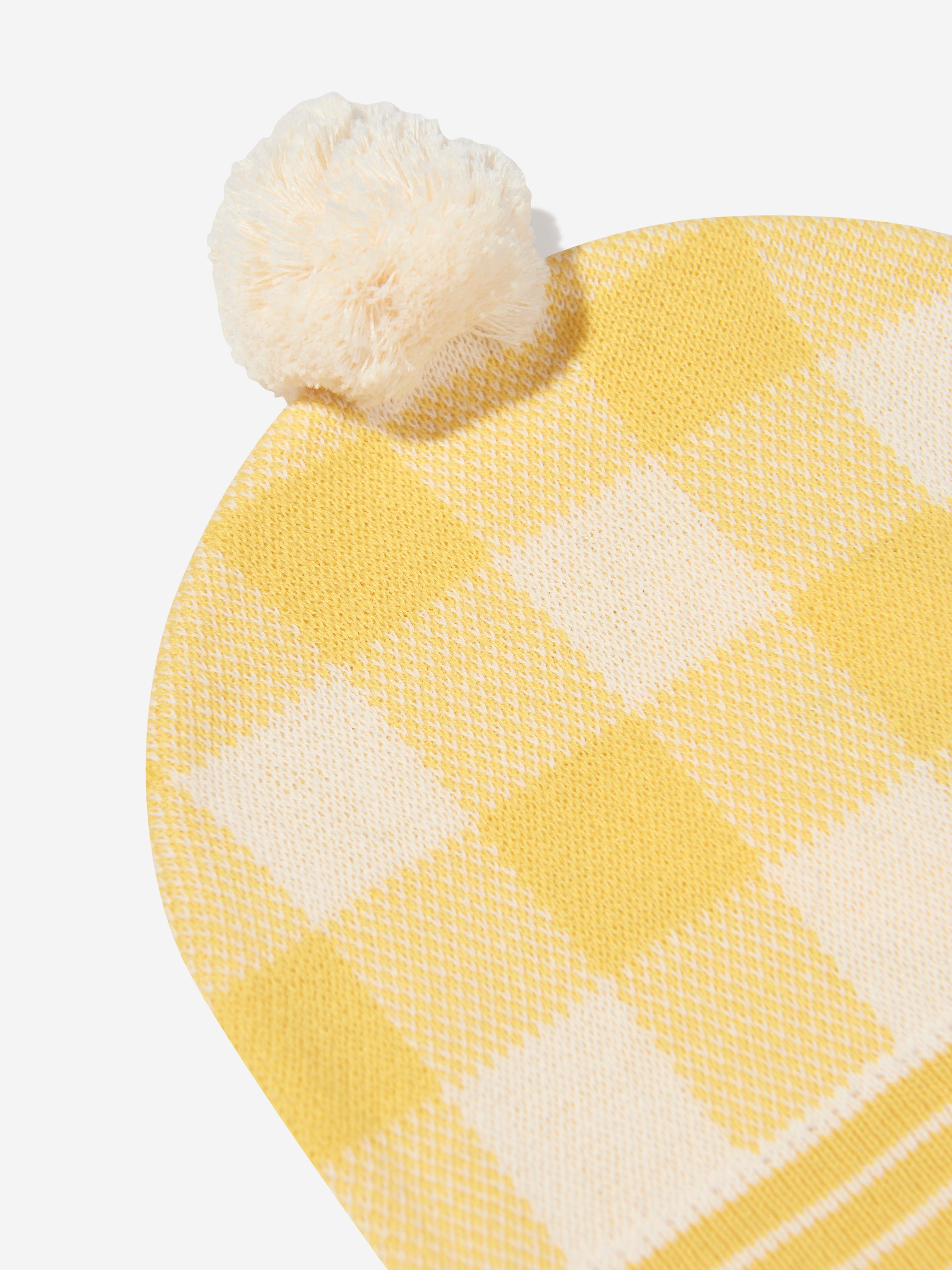 The Bonnie Mob Kids Check Jacquard Knit Hat in Yellow
