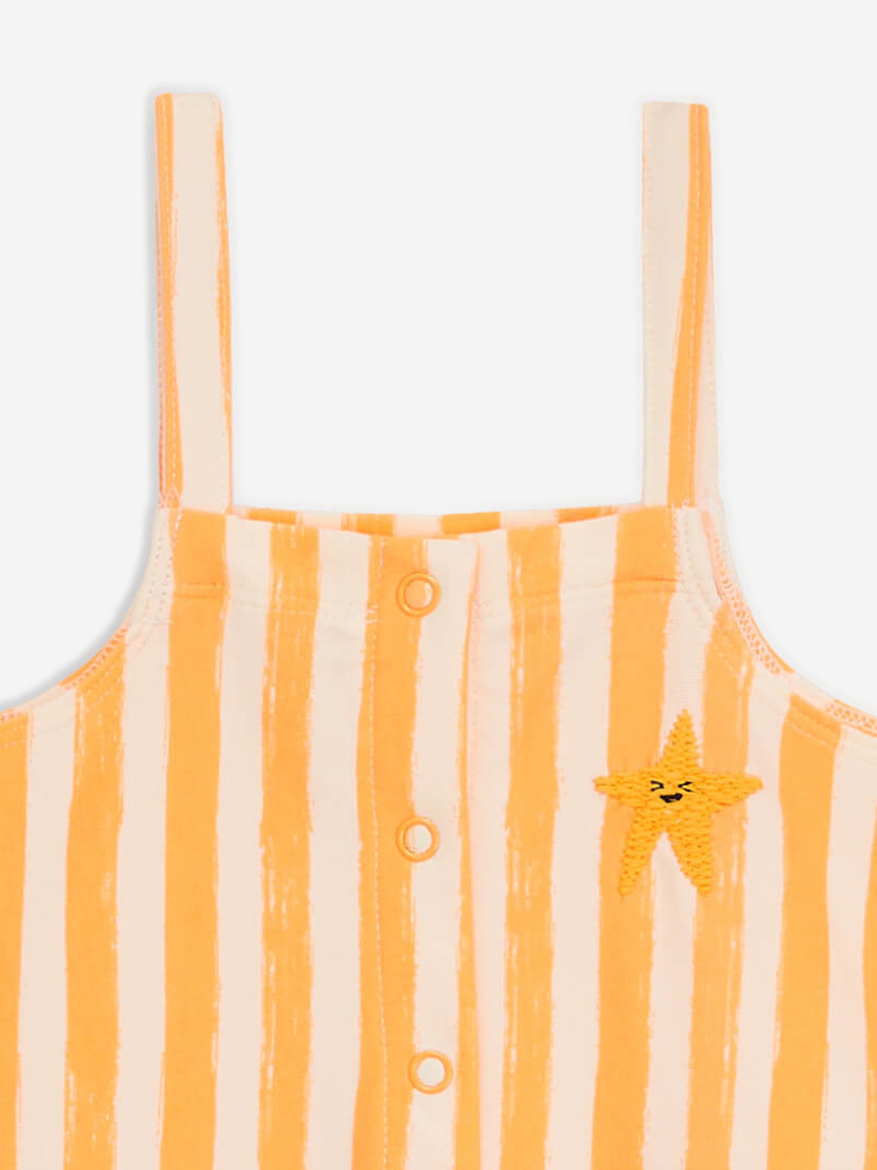 The Bonnie Mob Kids Cayman Striped Dungaree Romper in Orange