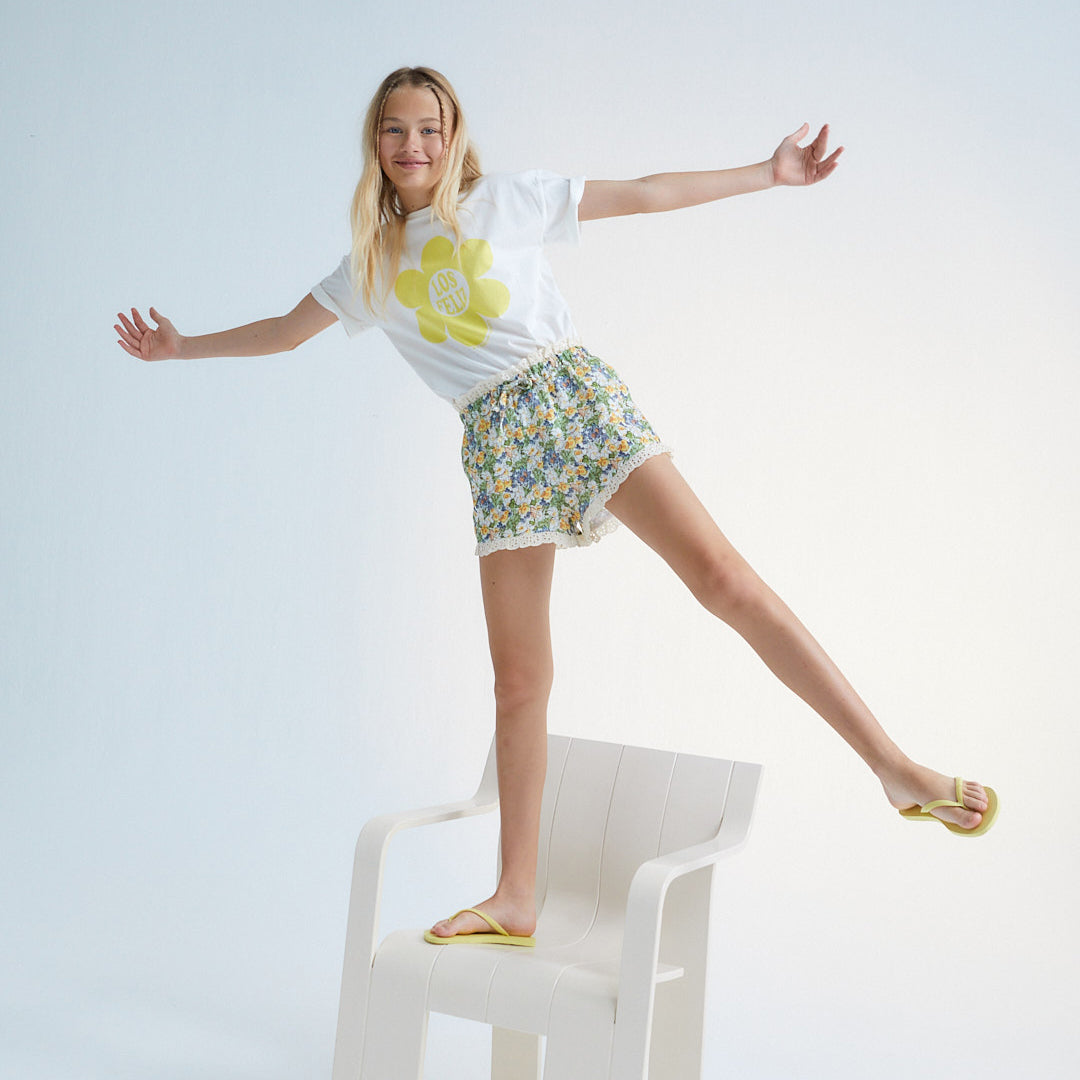 Girls Green Flower Lace Shorts