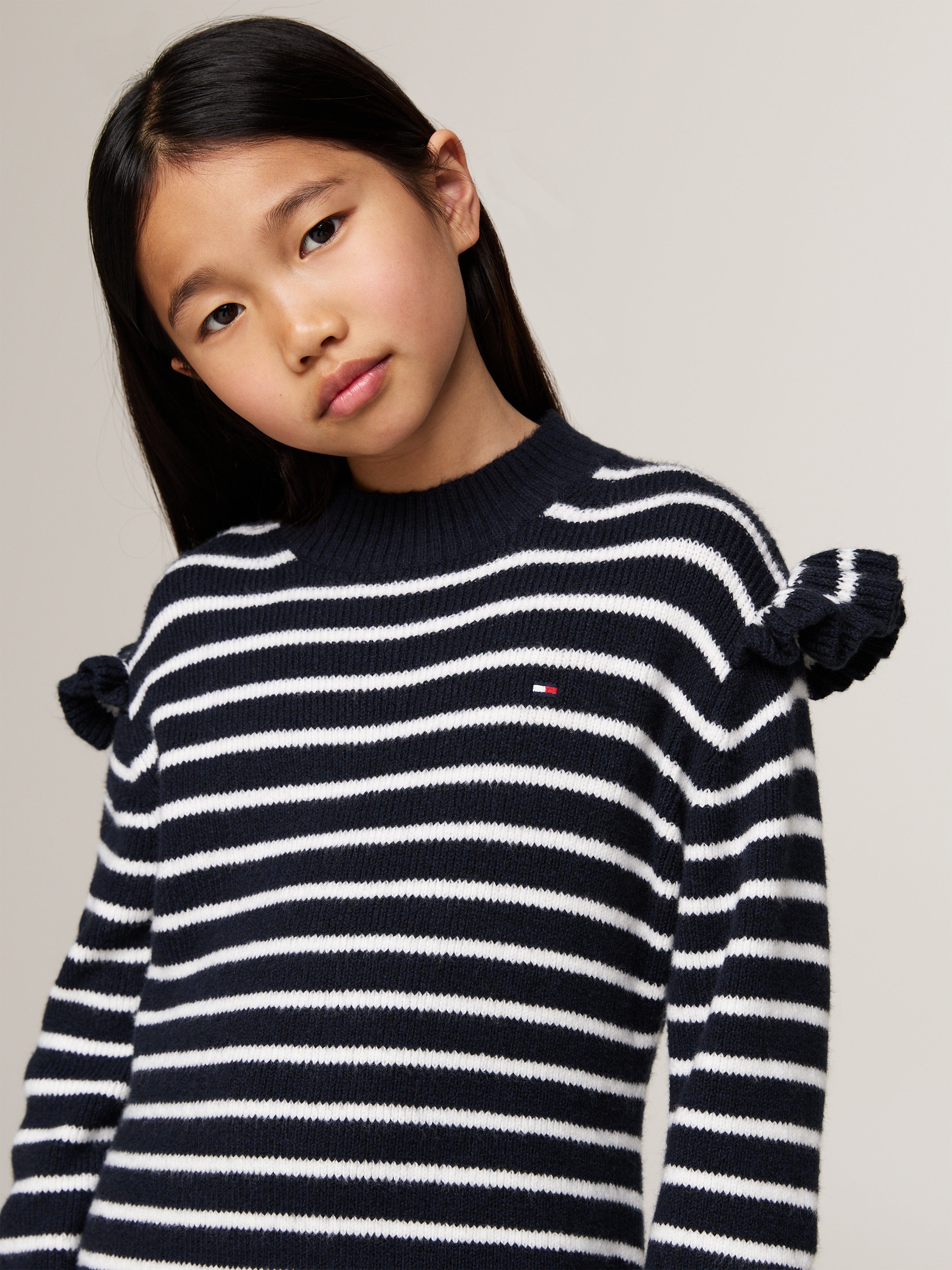 Tommy Hilfiger Girls Striped Ruffle Skater Dress in Navy