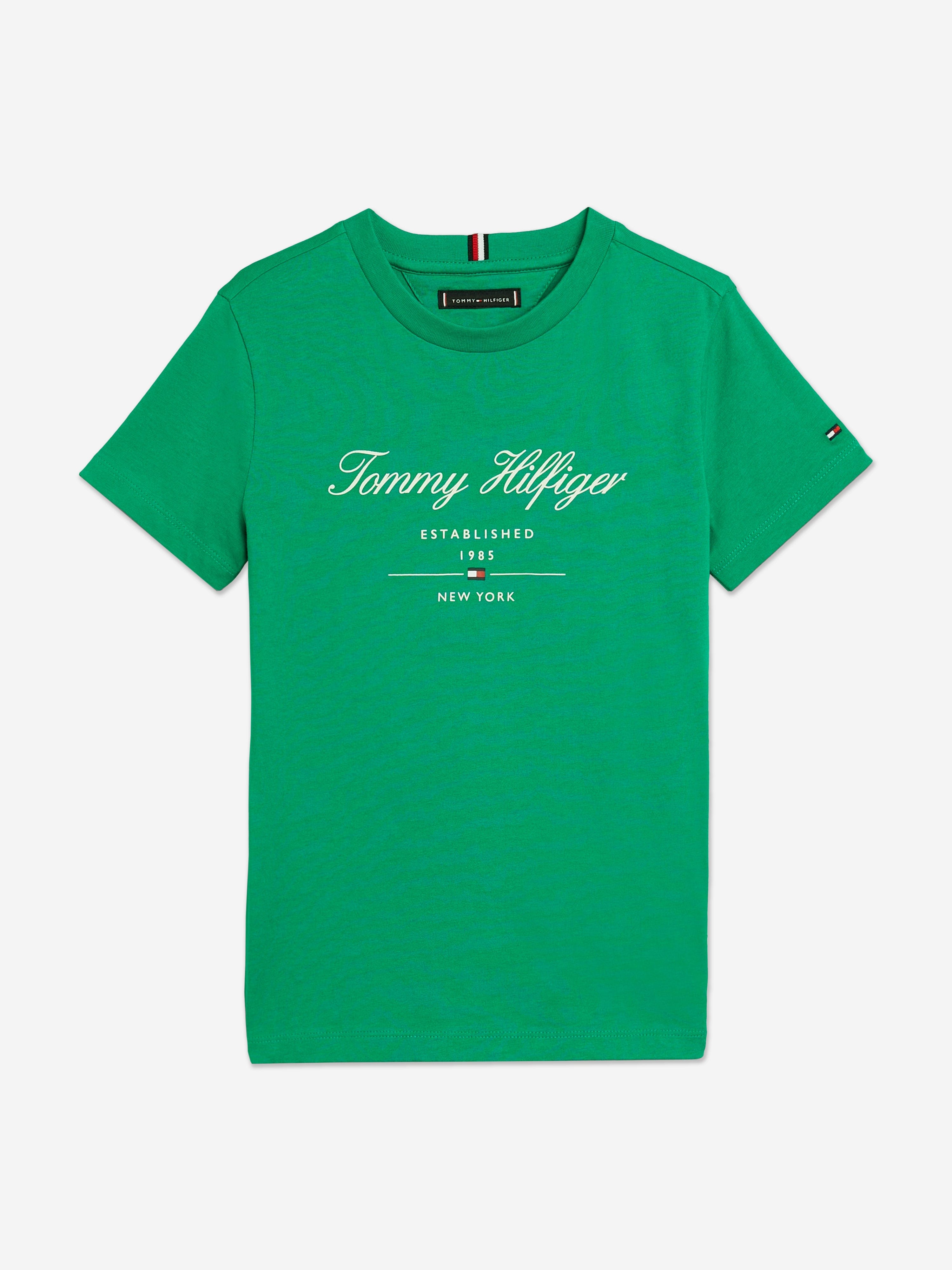 Tommy Hilfiger Boys Logo Script T-Shirt in Green