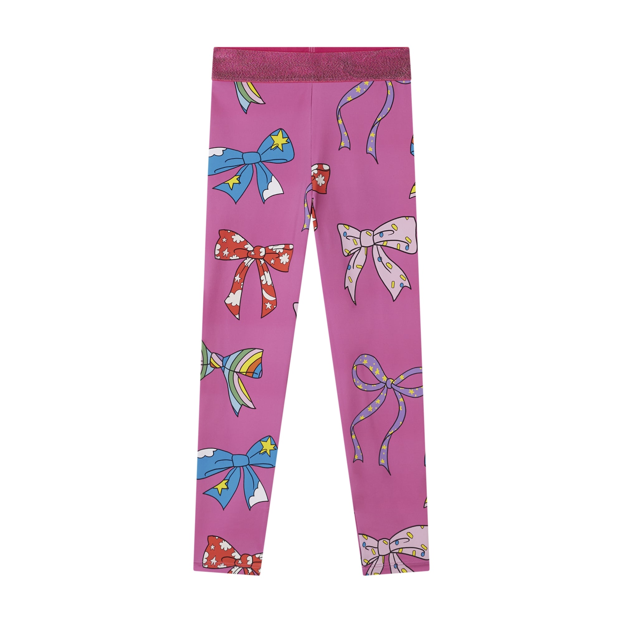 Girls Bright Pink Bow Printed Leggings