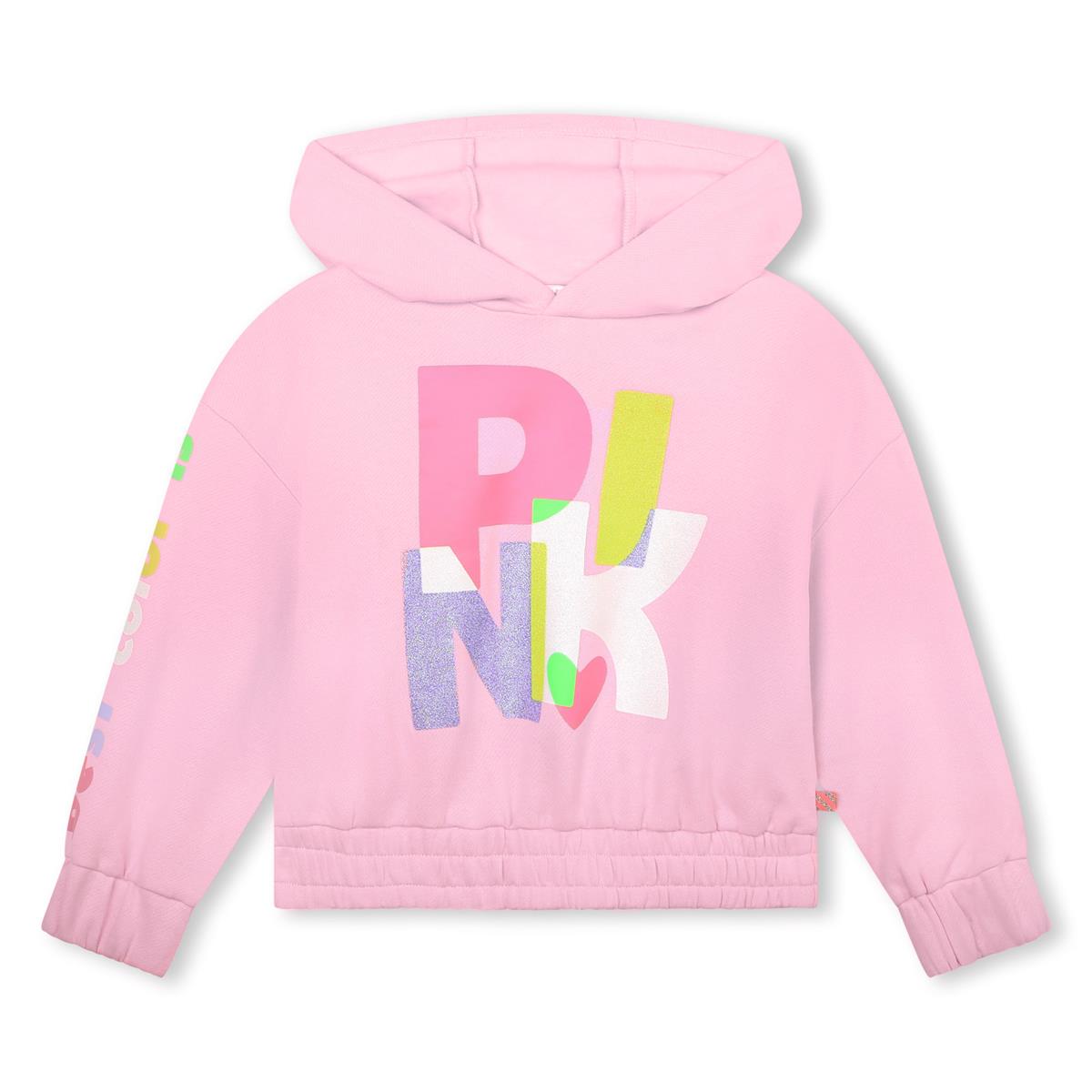 Girls Pink Printed Hooded Sweatshirt