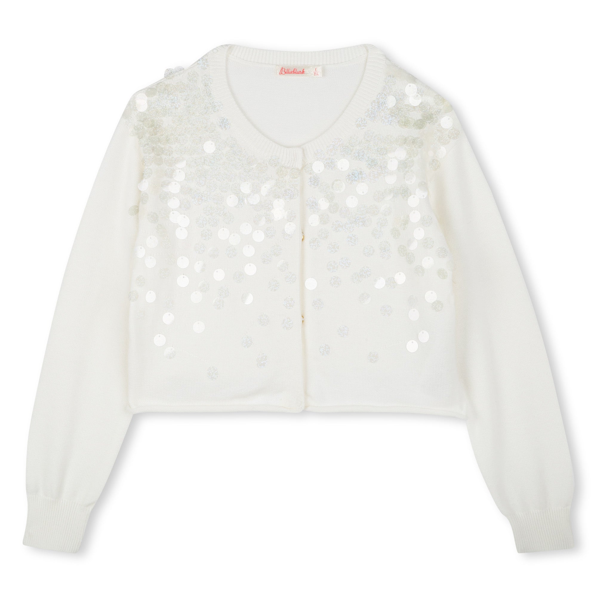 Girls White Sequin Knit Cardigan