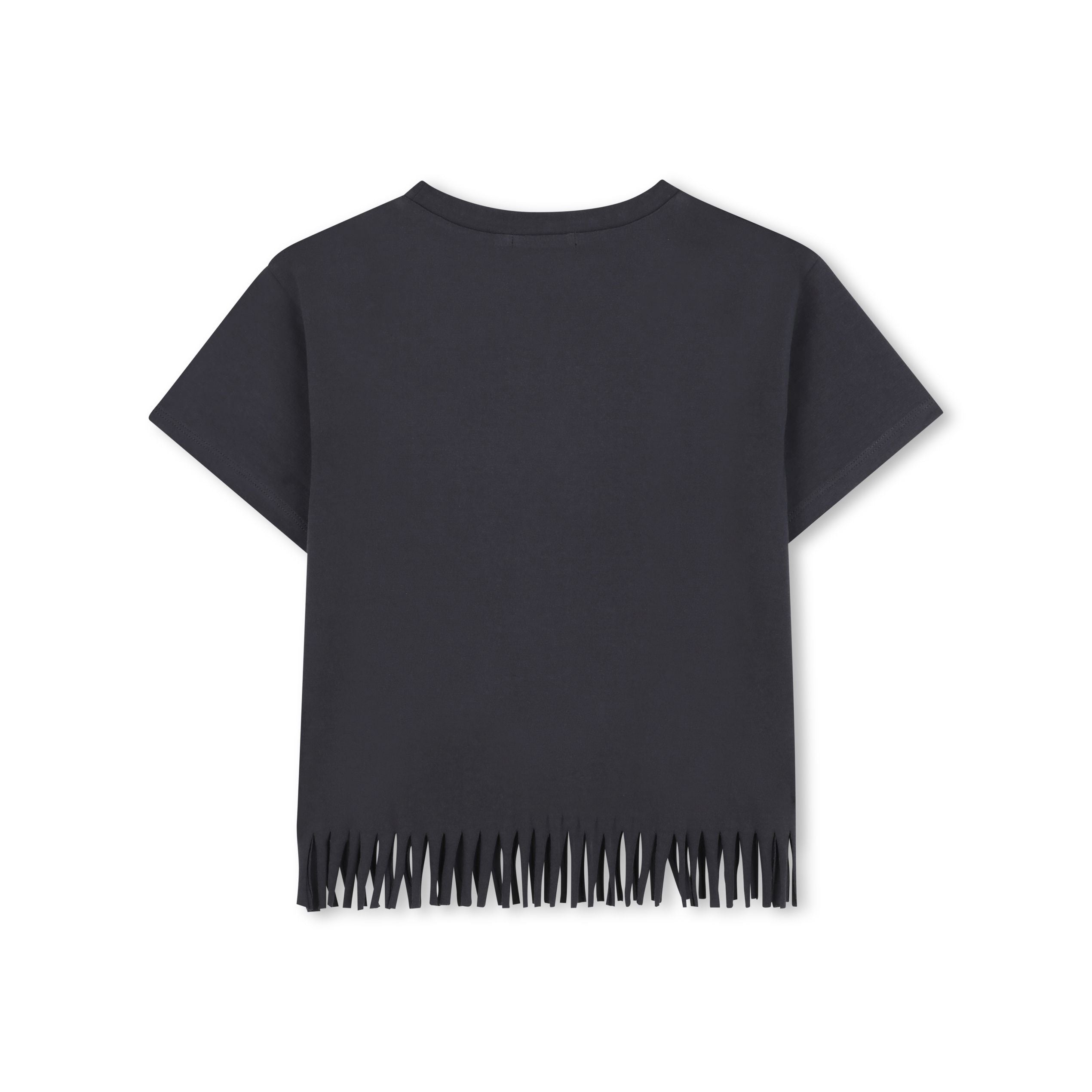 Girls Dark Grey Printed Cotton T-Shirt