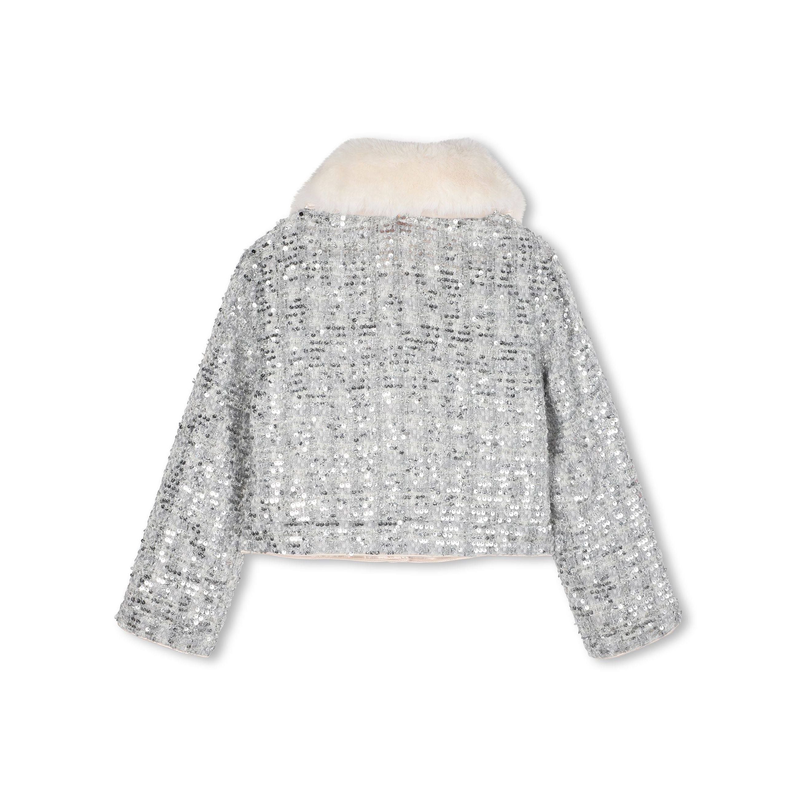 Girls Silver Sequin Padded Jacket