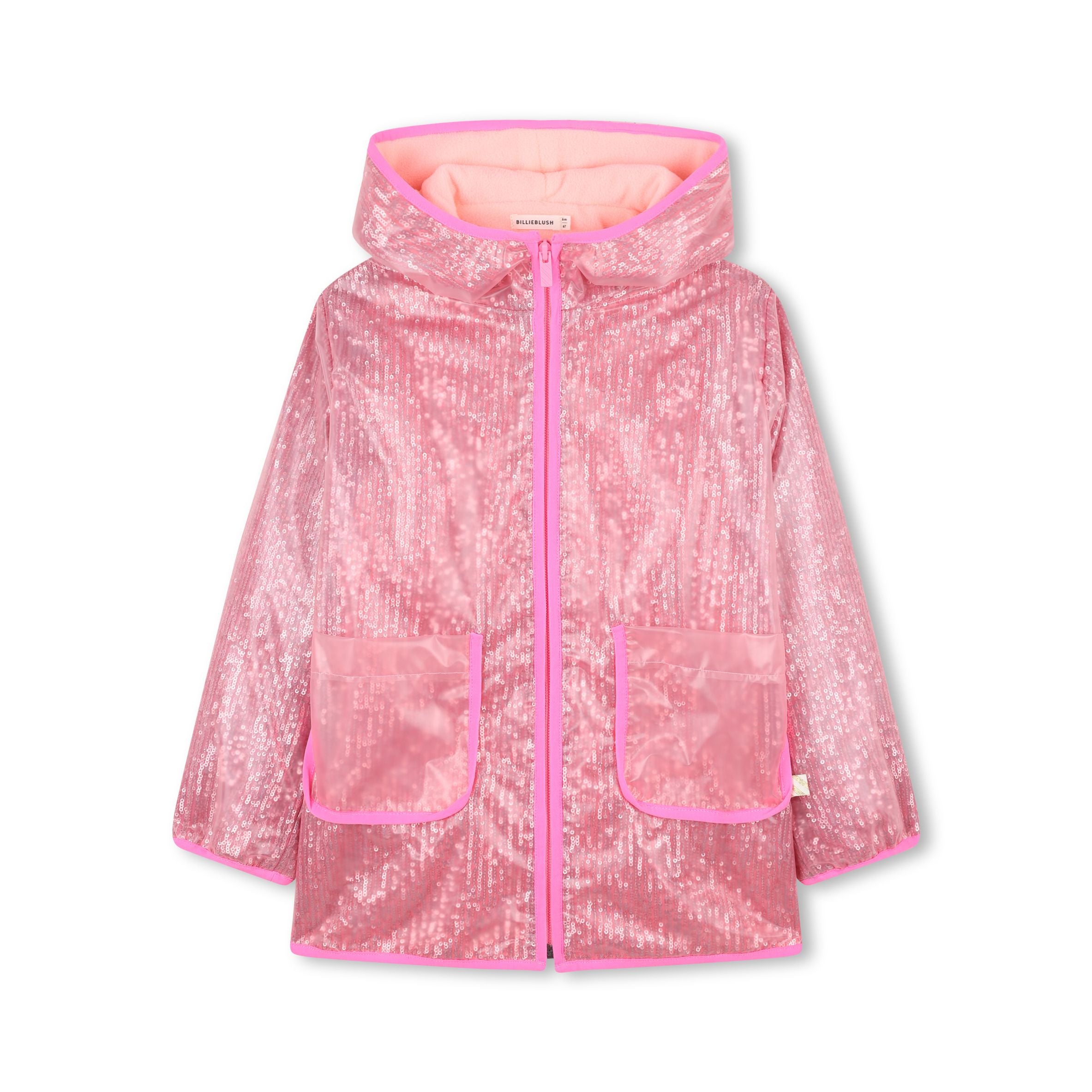 Girls Pink Sequin Padded Coat