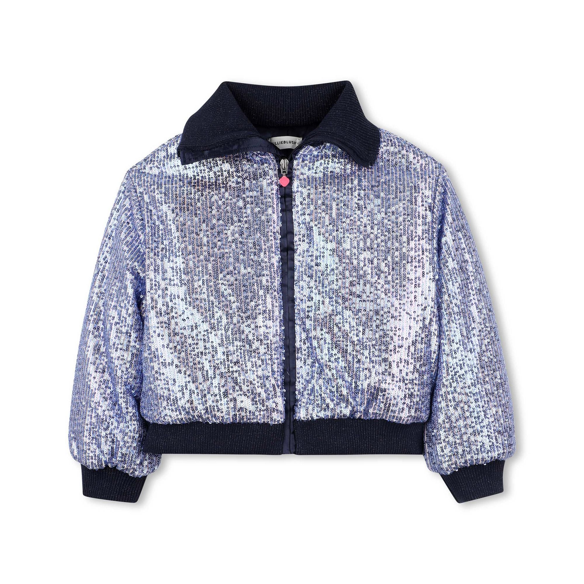 Girls Silver Sequin Zip-Up Padded Jacket