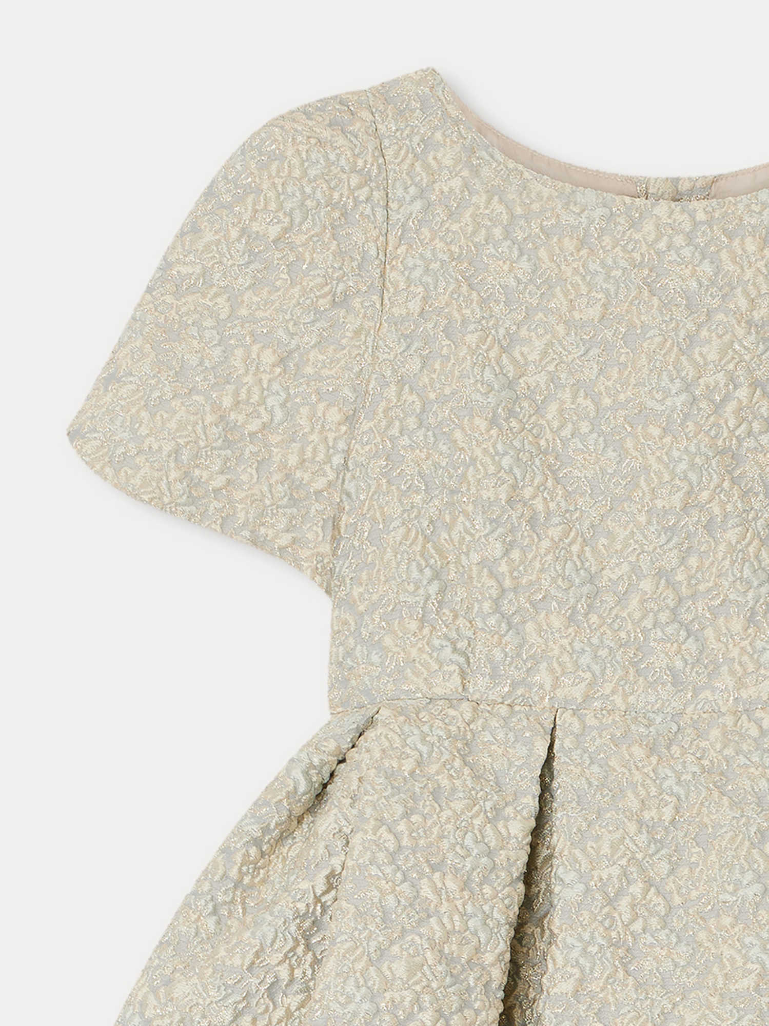 Girls Beige Jacquard Dress