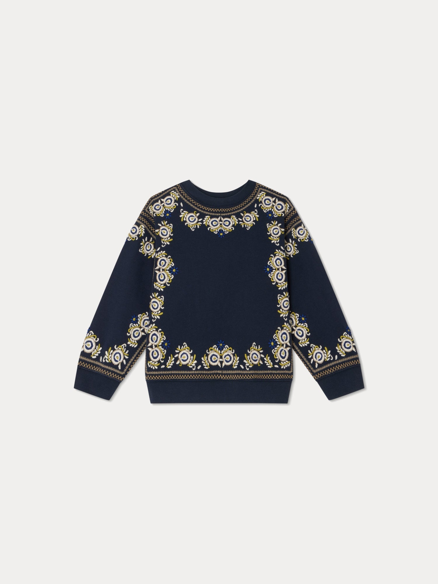 Girls Navy Embroidered Cotton Sweatshirt