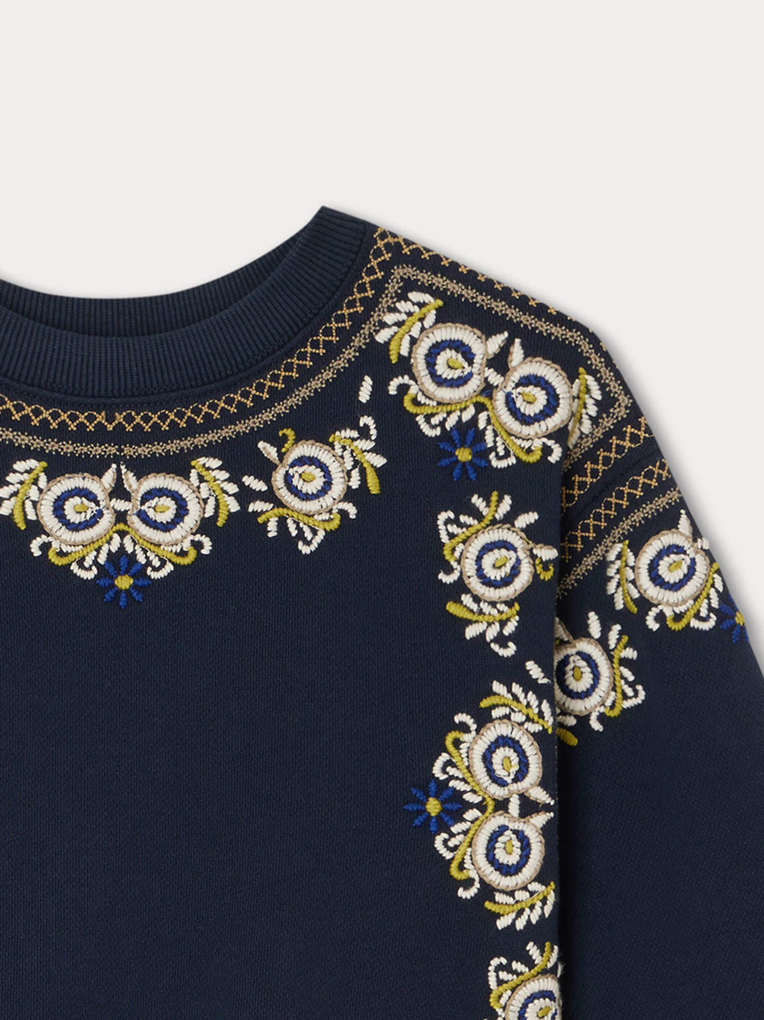 Girls Navy Embroidered Cotton Sweatshirt