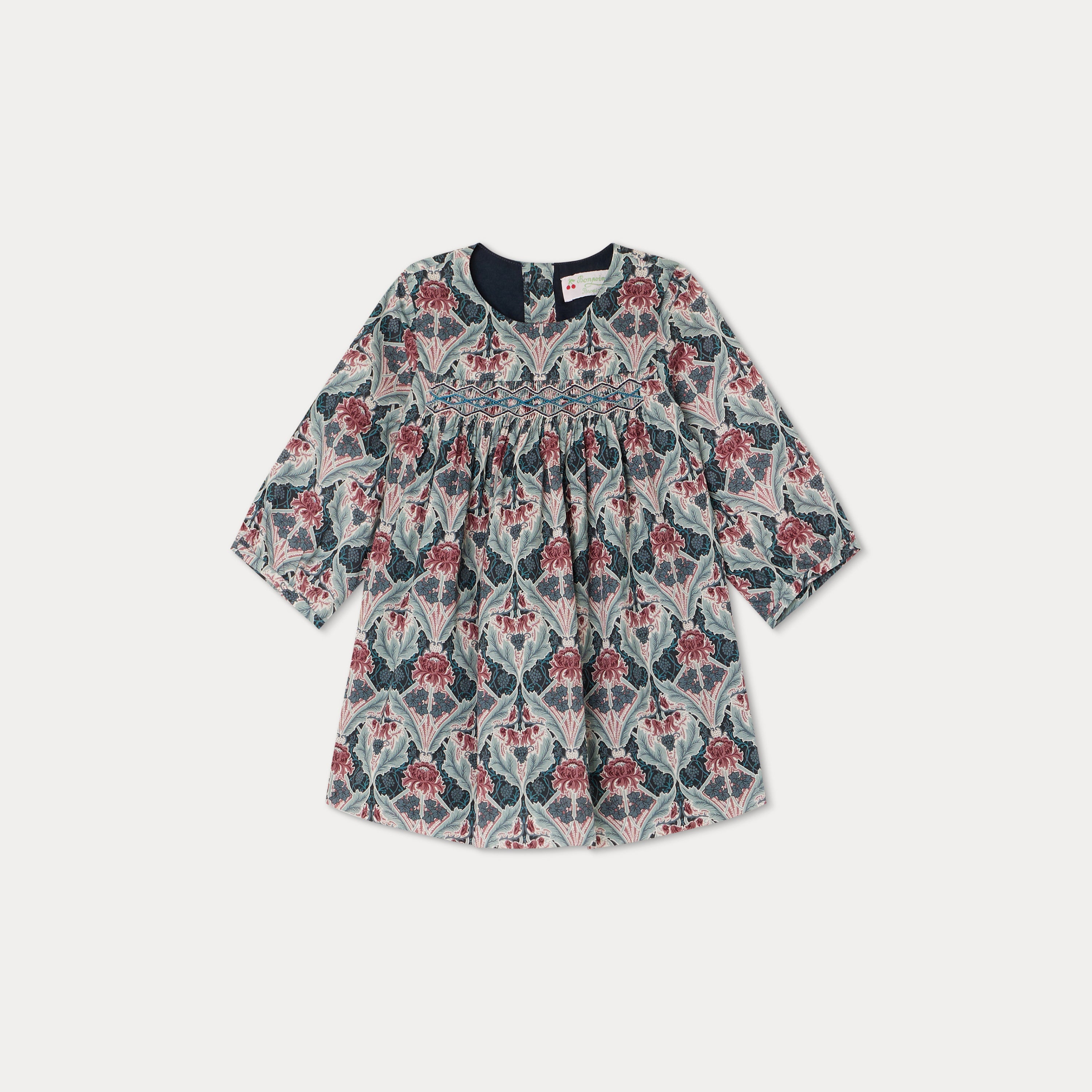 Baby Girls Cyan Flowers Cotton Dress