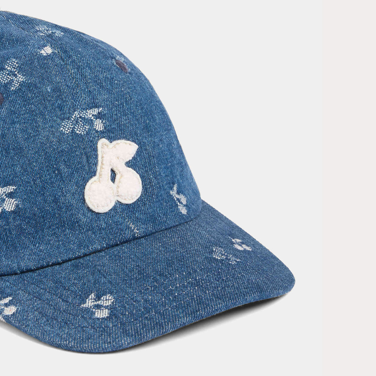 Casquette en jean jacquard cerises bleues pour filles