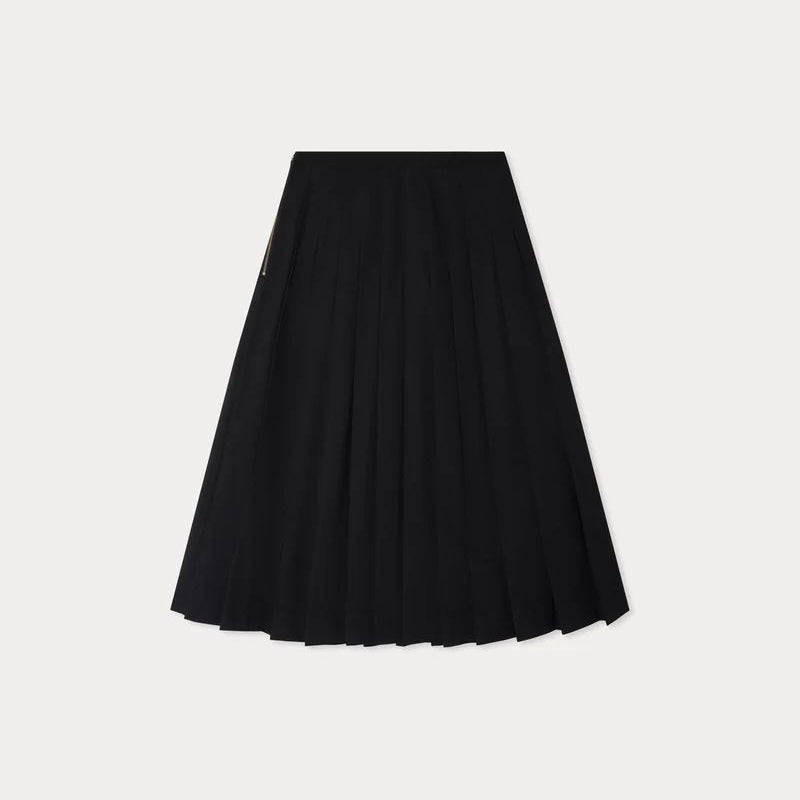 Women Black Pleated Cotton Skirt