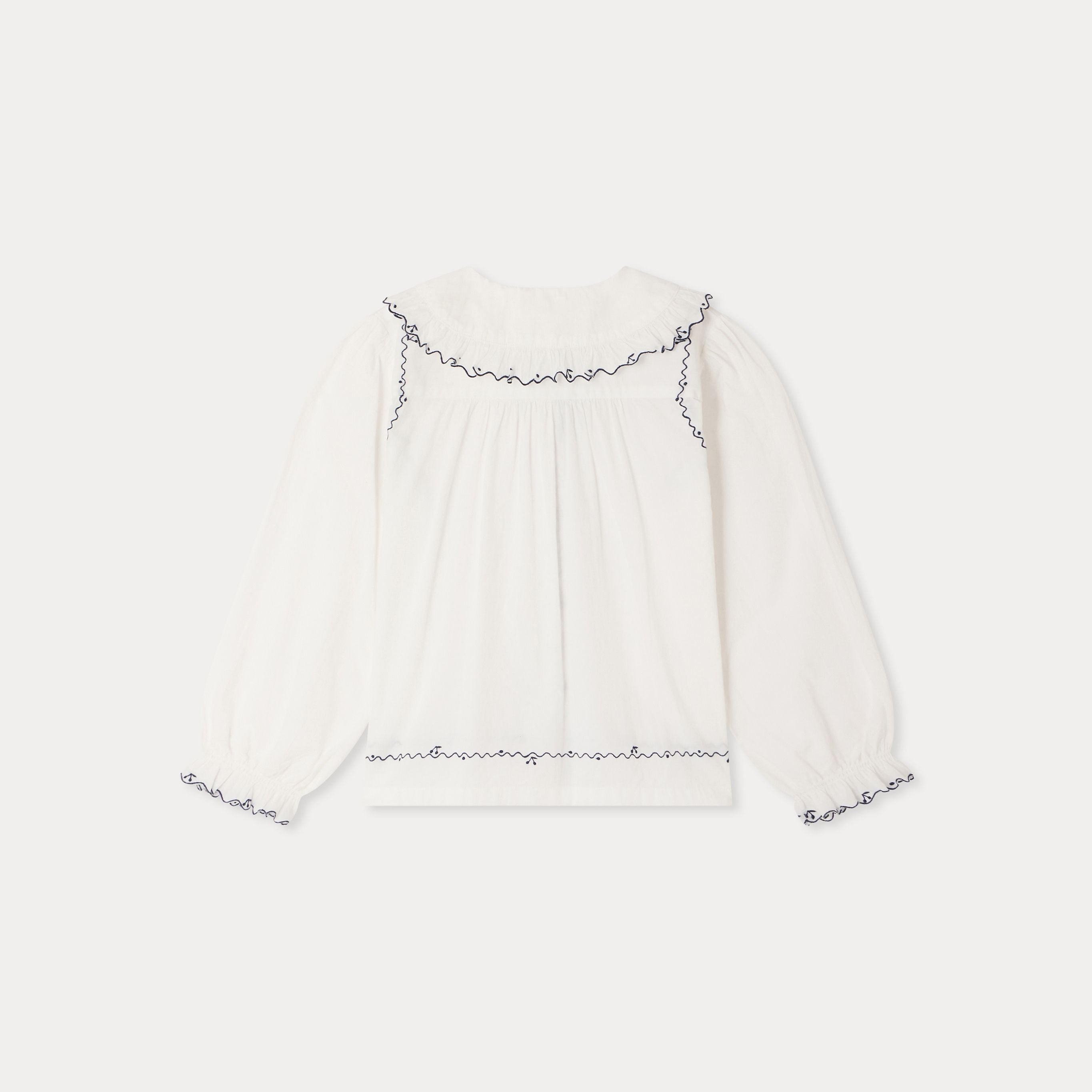 Girls White Cherry Embroidered Cotton Shirt