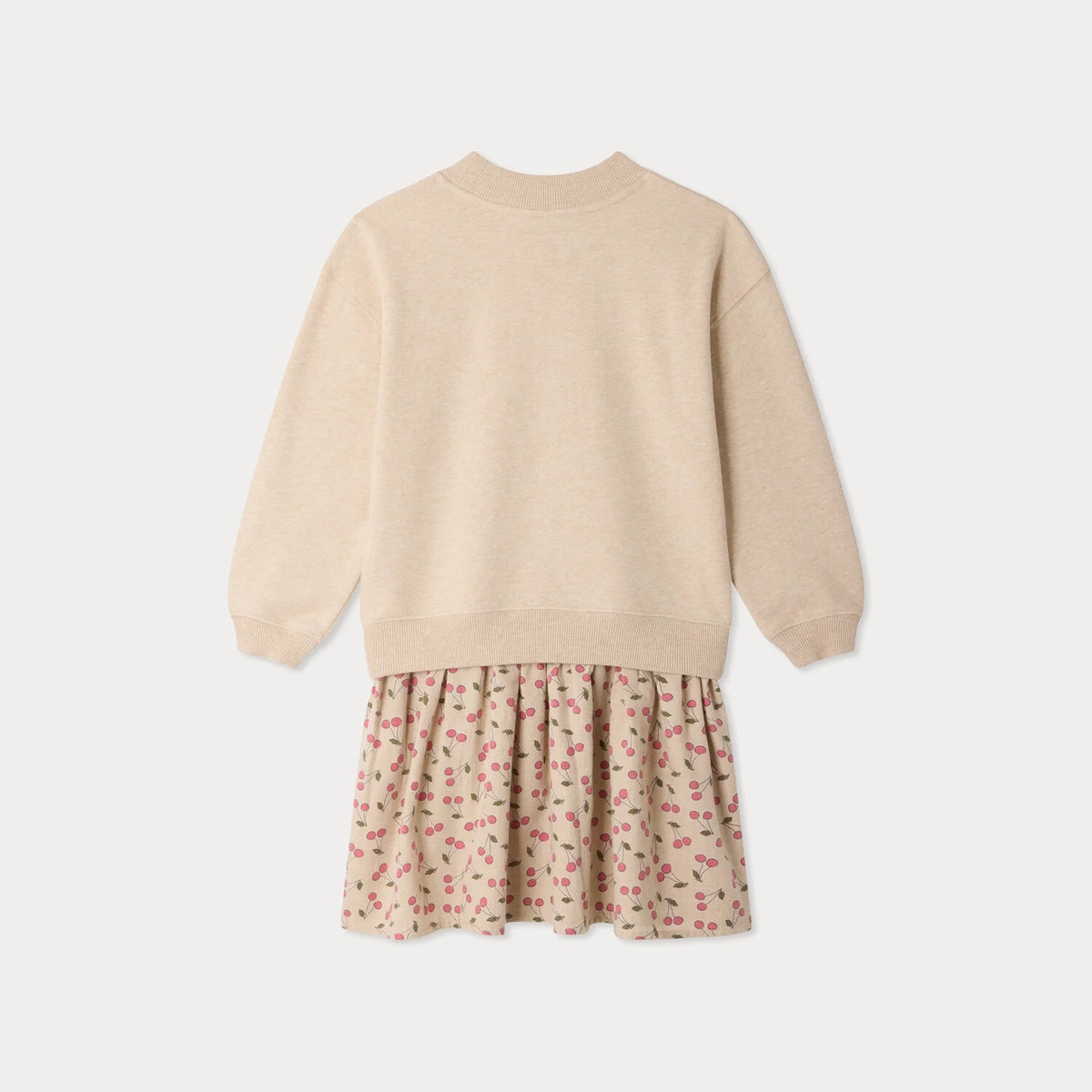 Girls Beige Cherry Cotton Dress