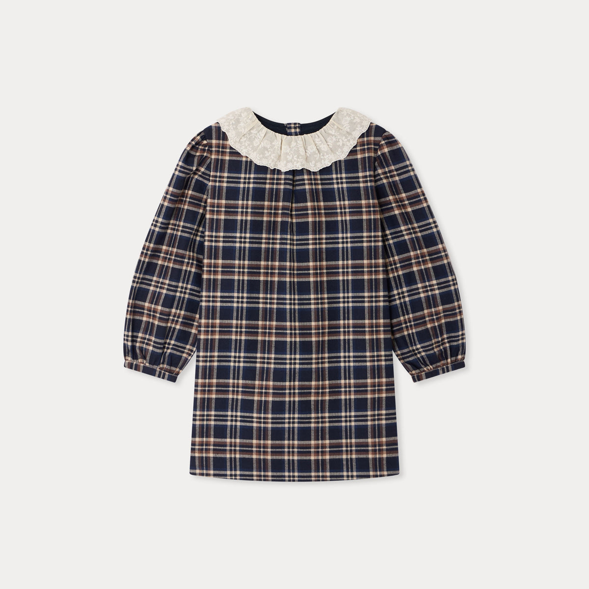 Girls Navy Check Cotton Dress