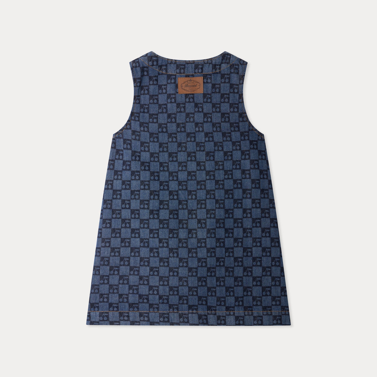 Girls Dark Blue Check Denim Dress